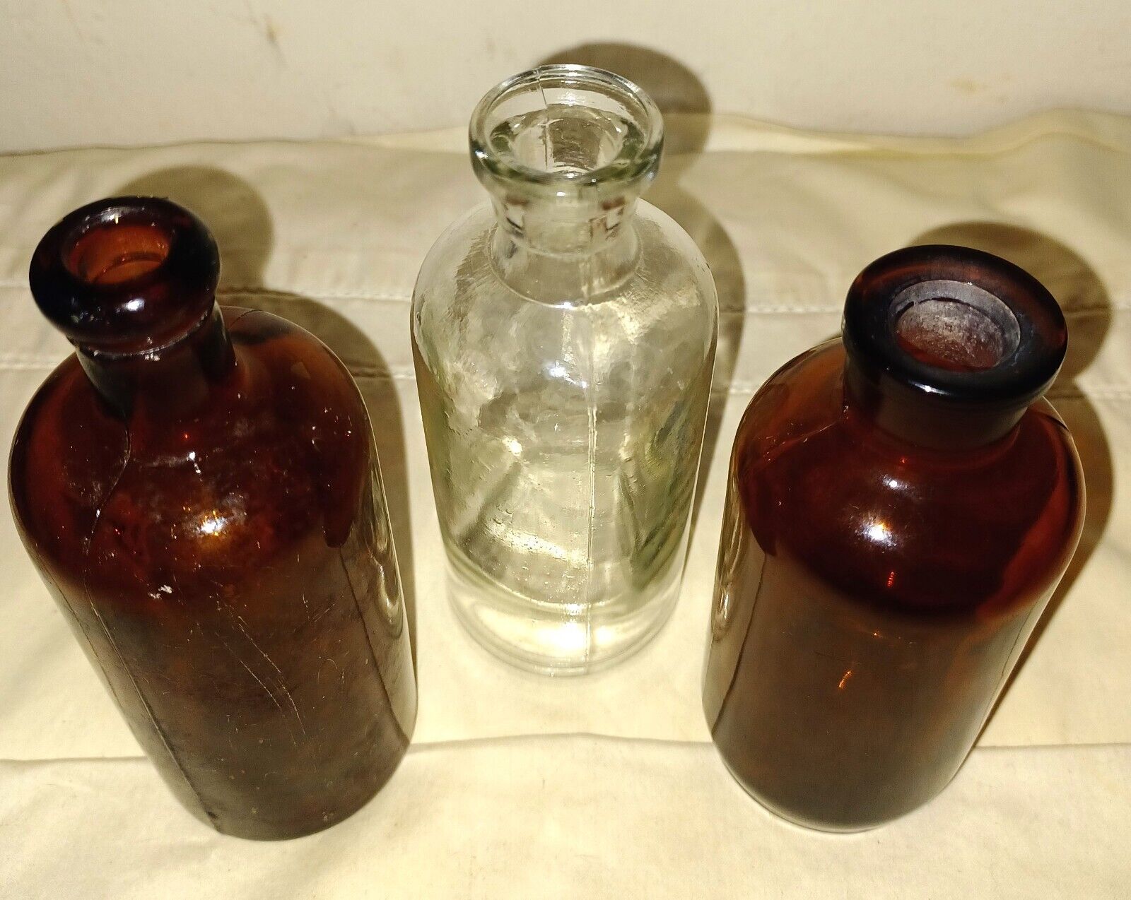 Vtg apothecary medicine bottles cork tops amber and clear