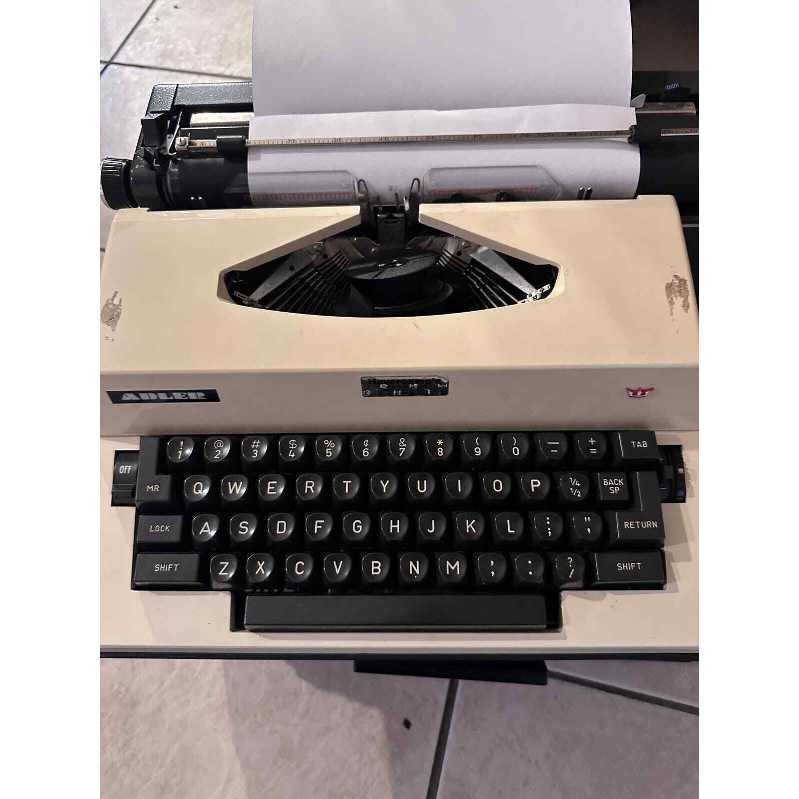 Vintage Adler Meteor Black/Tan Wired Electric Portable Typewriter w/ Hard Case