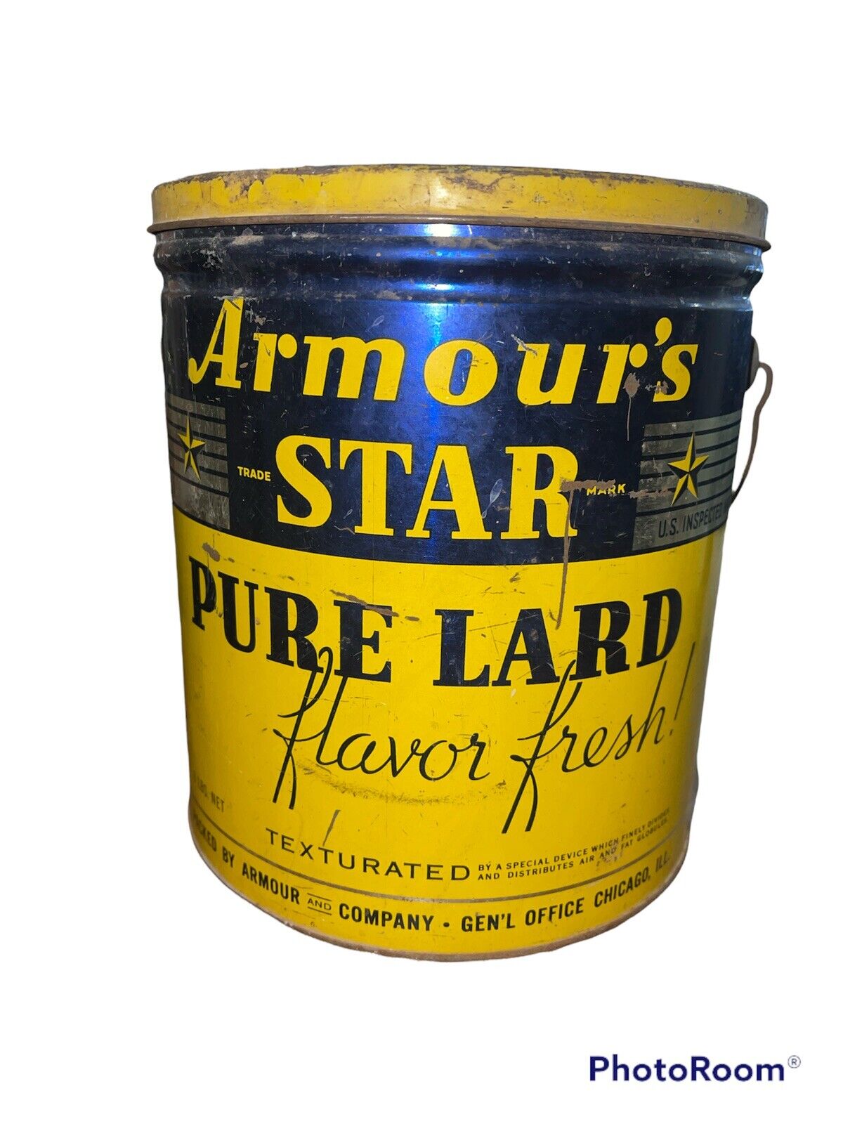 Armour\'s Star Pure Lard.  Flavor Fresh.  Texturated  Large 8 Lb Tin Bucket.  Ch