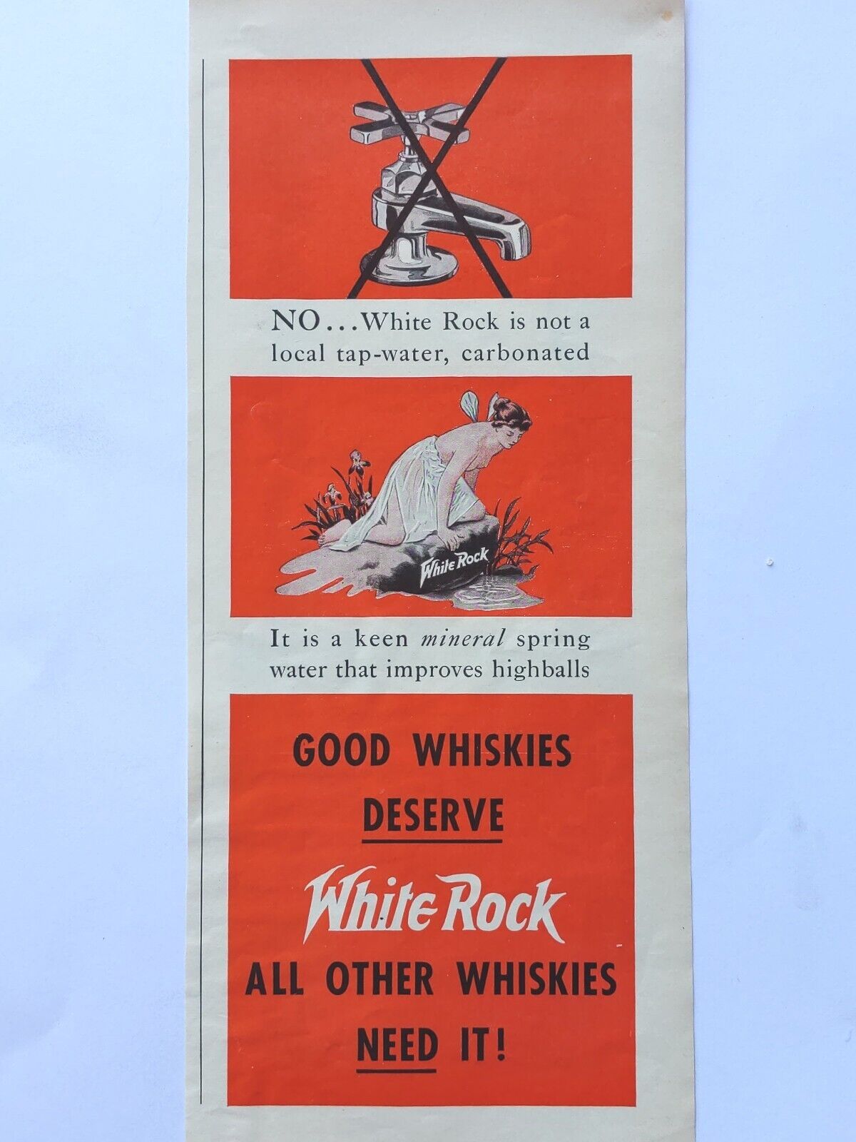 1939 vintage White Rock soda print ad, White Rock is not a local tap water. 