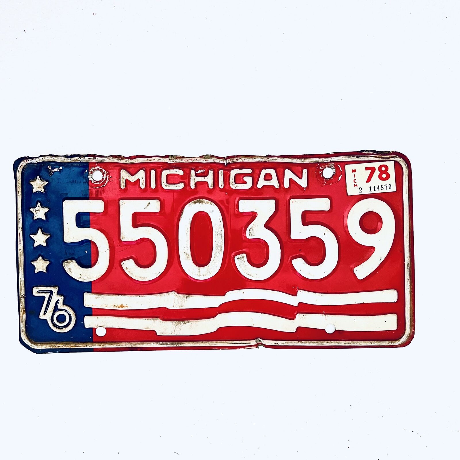 1978 United States Michigan Bicentennial Trailer License Plate 550 359