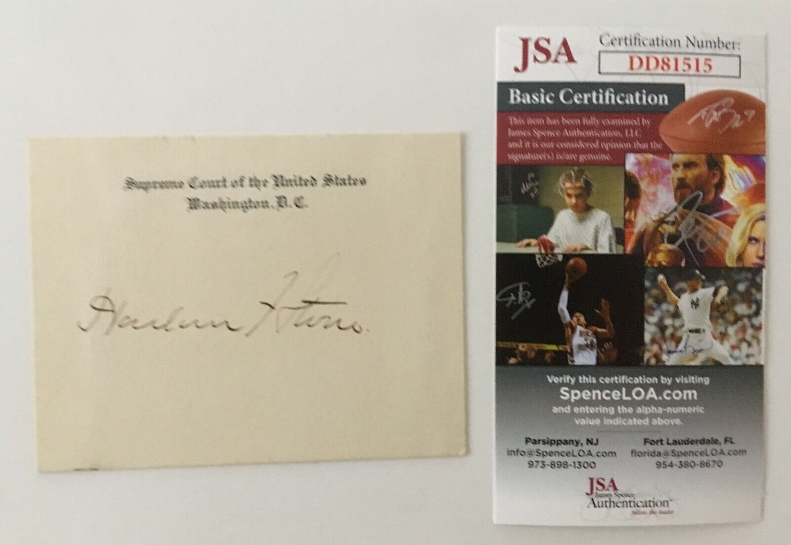 Harlan Stone Signed Autographed Supreme Court Card JSA Certified