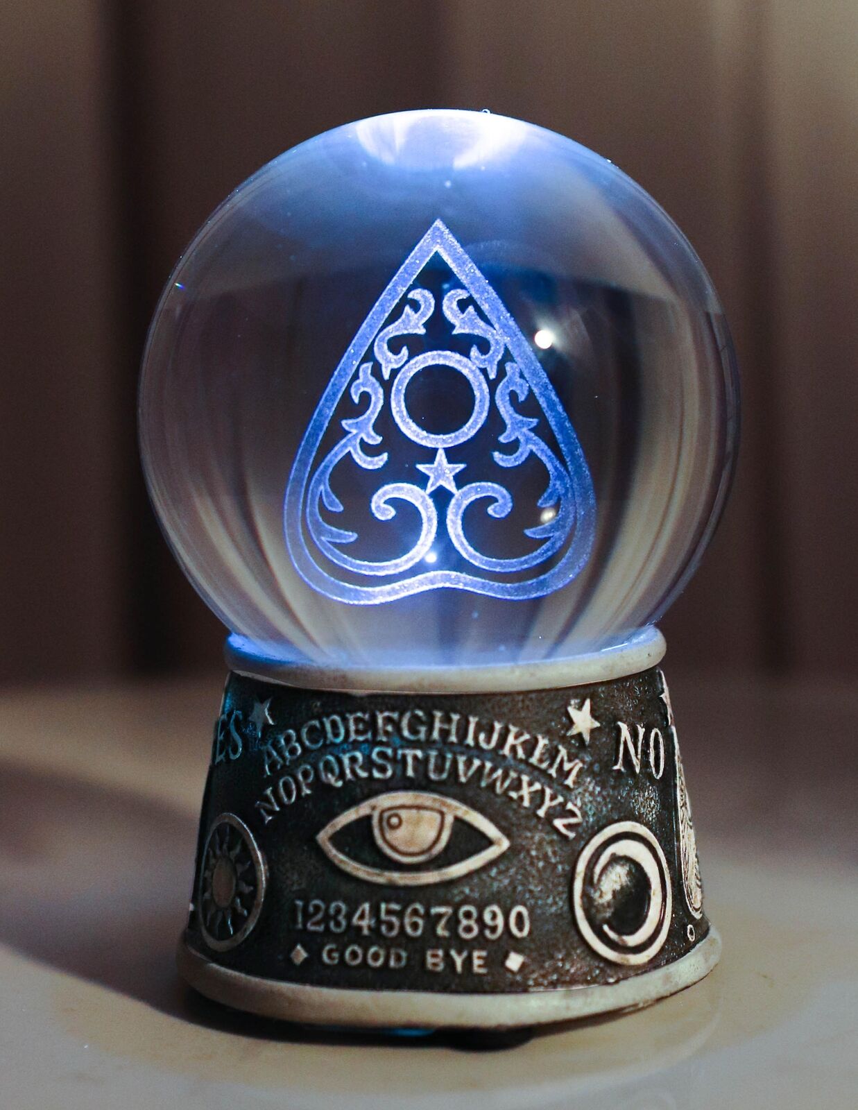 Ebros Wicca Ouija Spirit Board Evil Eye Planchette LED Glass Gazing Ball Statue