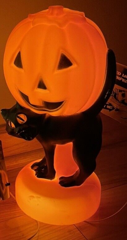 Halloween Blow Mold Black Cat Pumpkin JOL NEW Vintage Inspired Battery Operated 