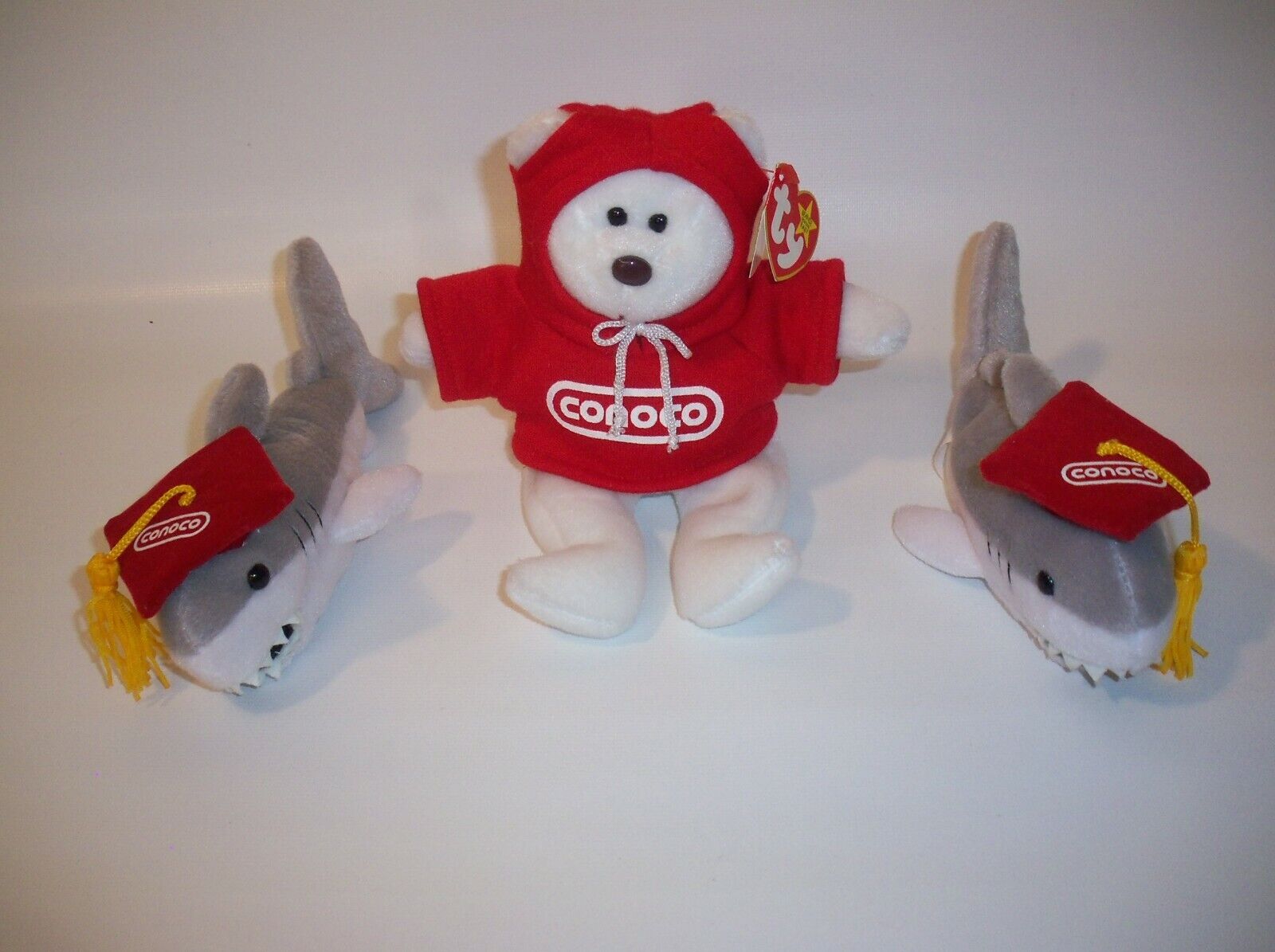 Vintage CONOCO (2)Smart Sharks (1) Beanie Baby Plush Toys Collectibles, Rare