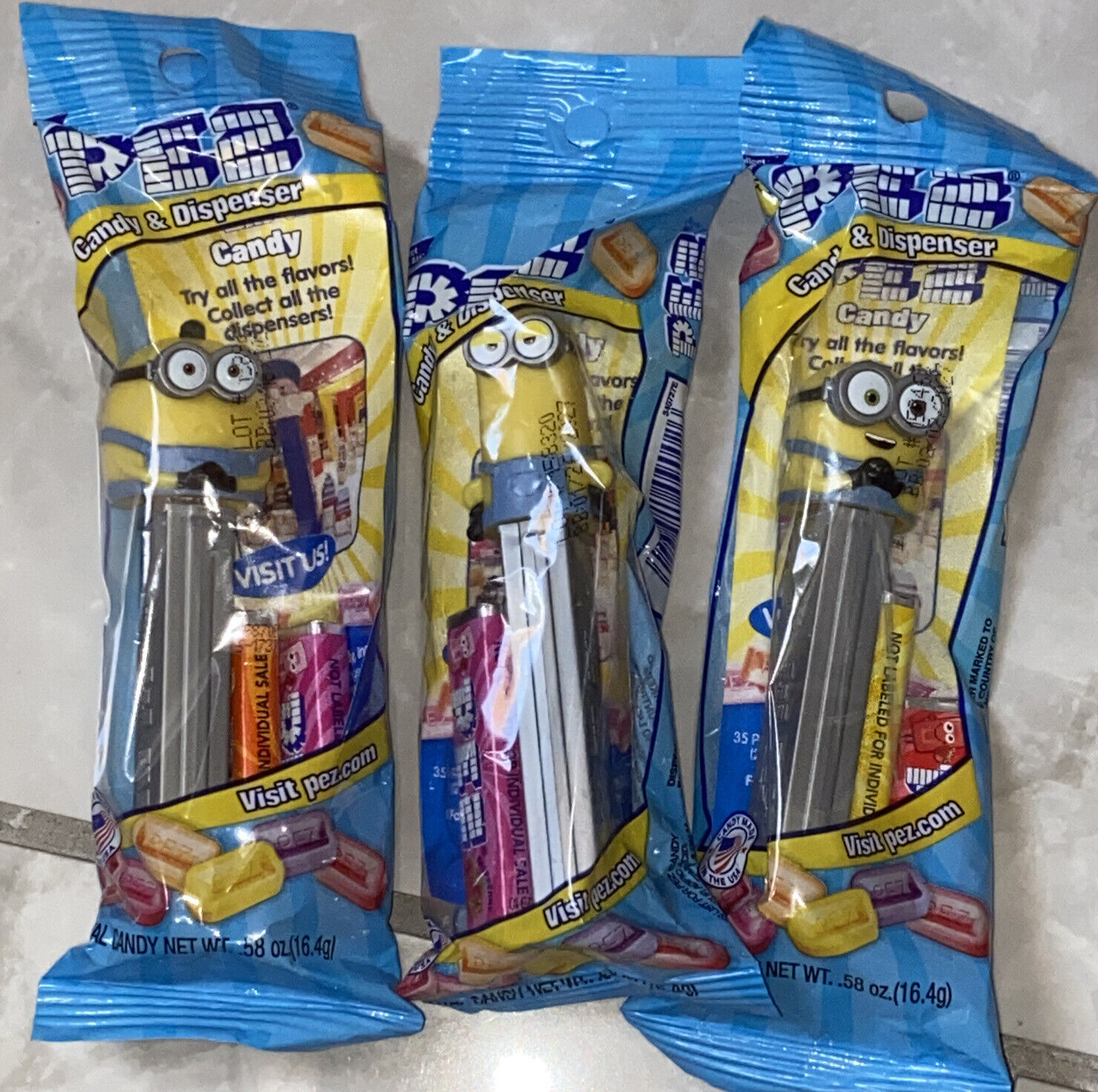 Brand New Sealed PEZ Despicable Minions, Kevin, Bob and Otto