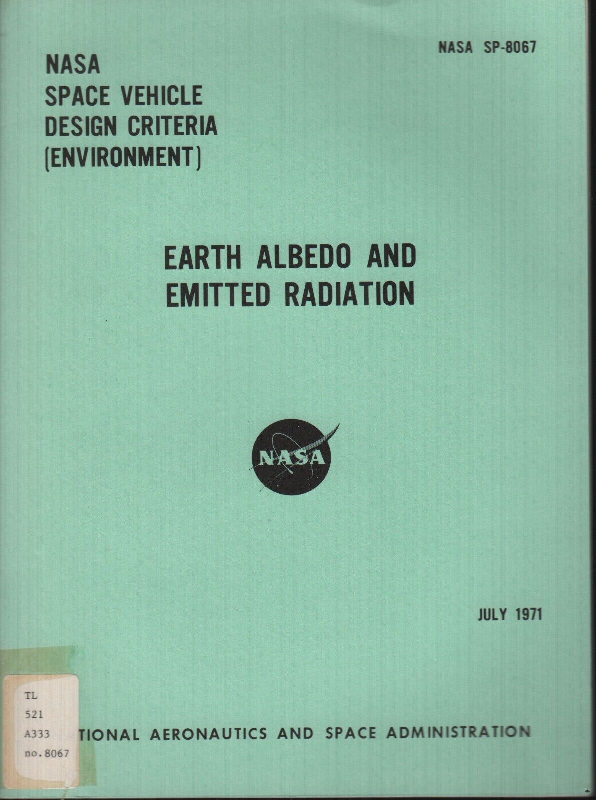NASA SP-8067 Earth Albedo and Emitted Radiation July 1971 EX-FAA 102218AME