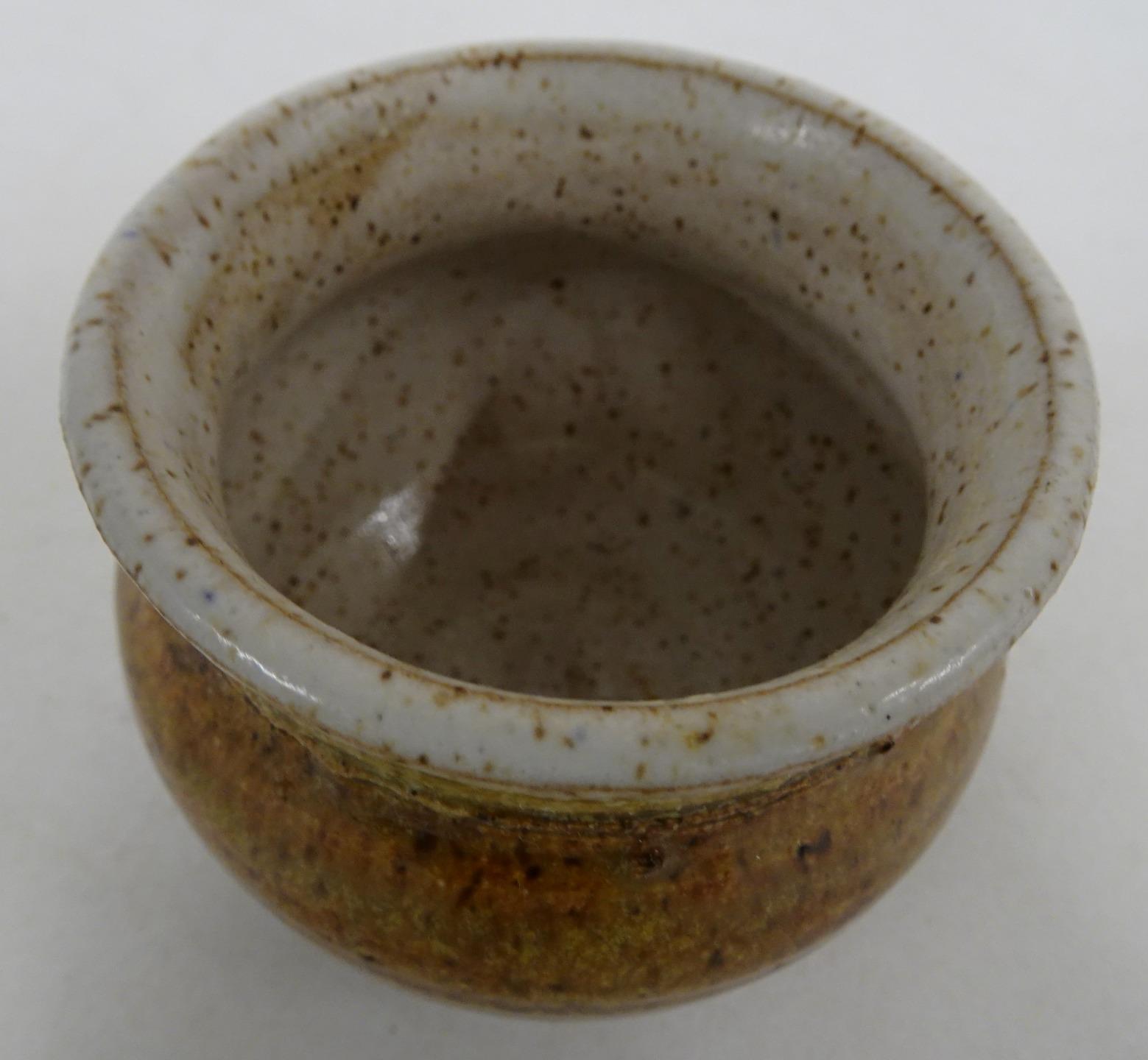 Handcrafted Pottery Trinket Jar Two Tone Earth Colors Signed