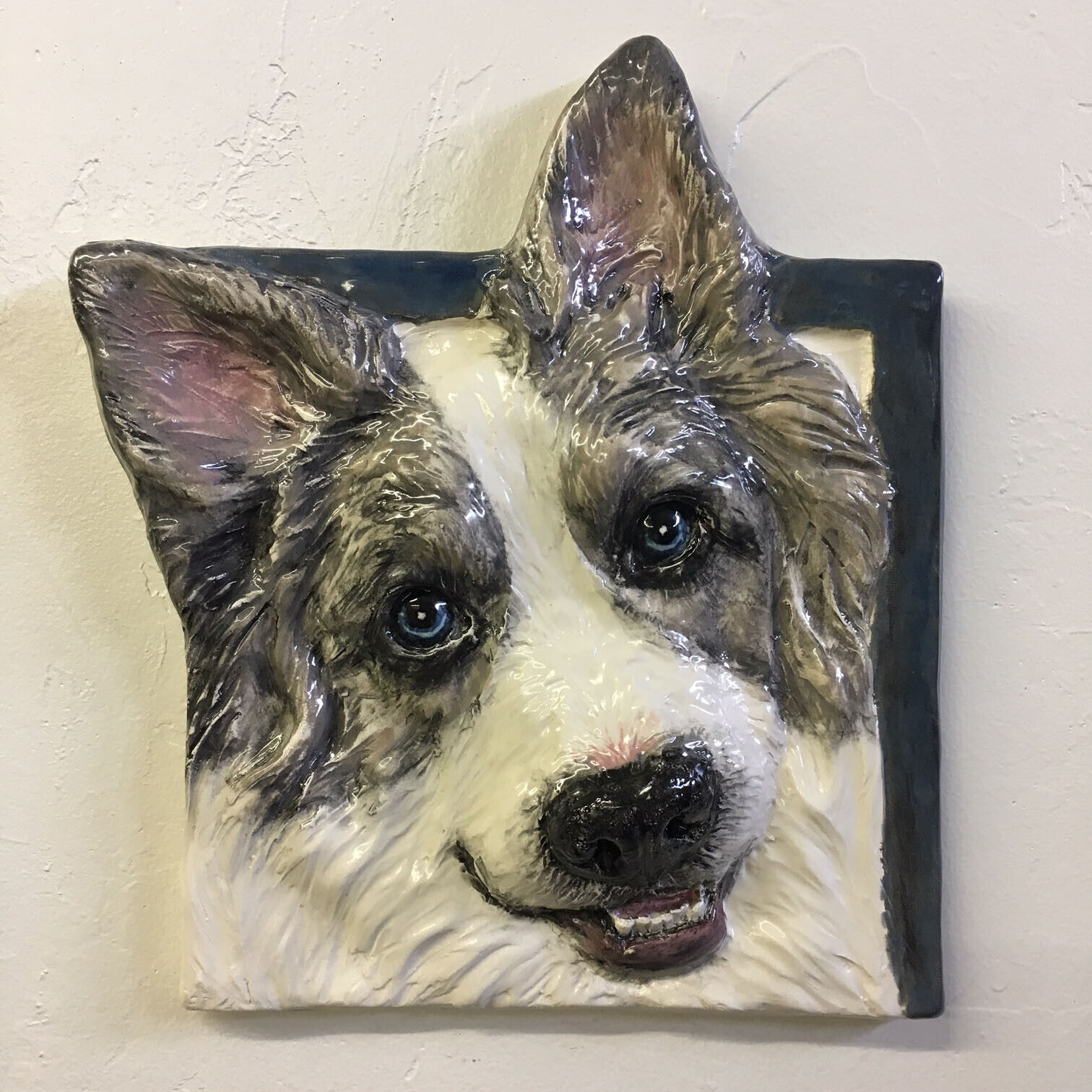 Australian Shepherd Dog 3D Relief Tile Pet Ceramic Handmade Portrait Alexander