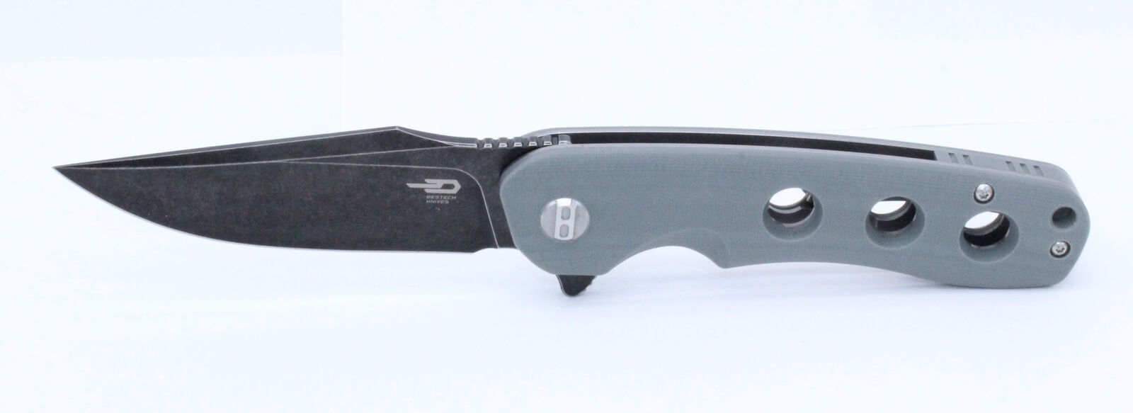 Bestech Arctic Folding Knife Gray G10 Handle D2 Plain Edge Black SW BG33C-2