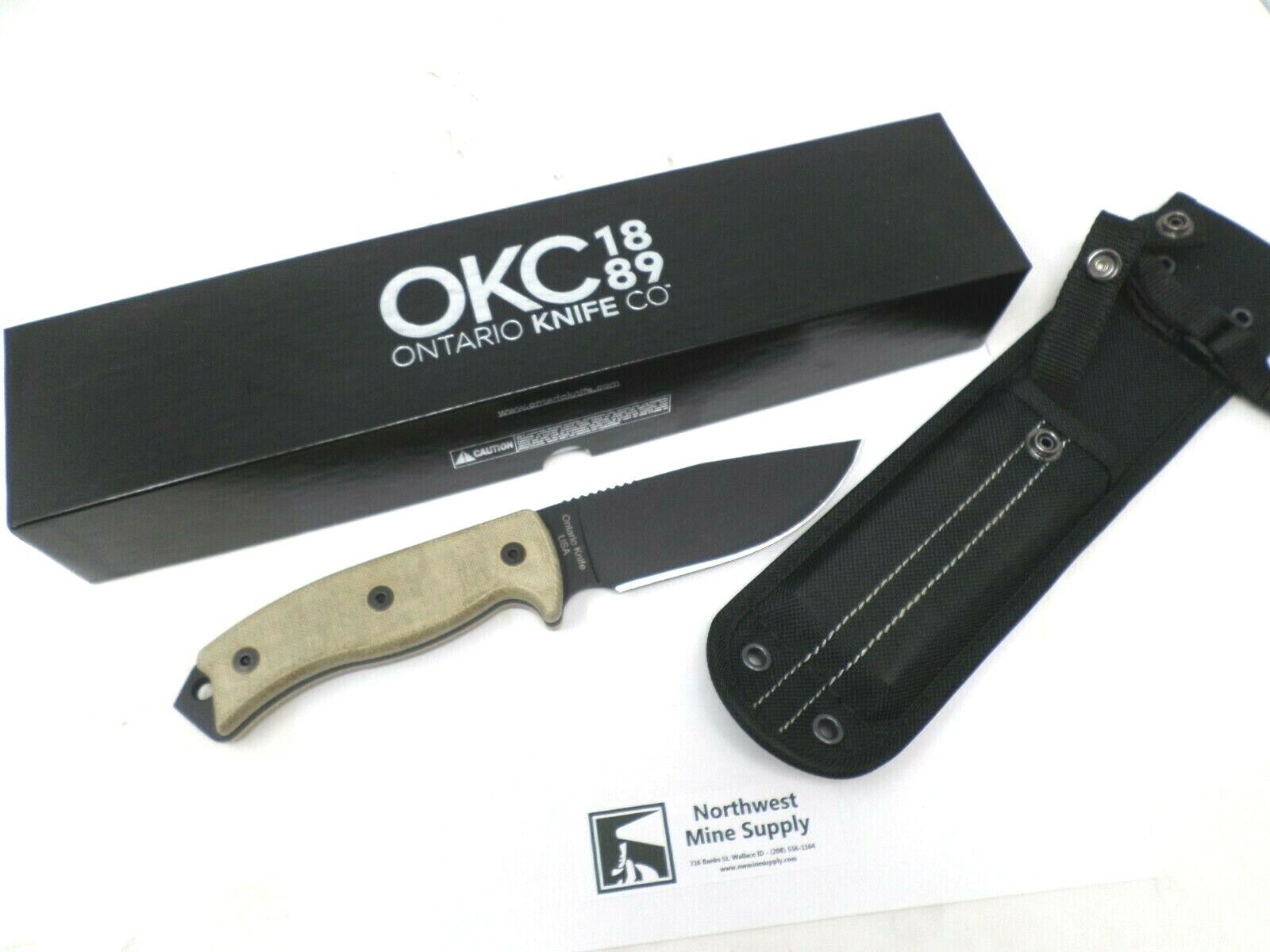 Ontario OKC RAT-5 Fixed Knife Coated 1095 Steel Full Tang 4 Blade Micarta Handle