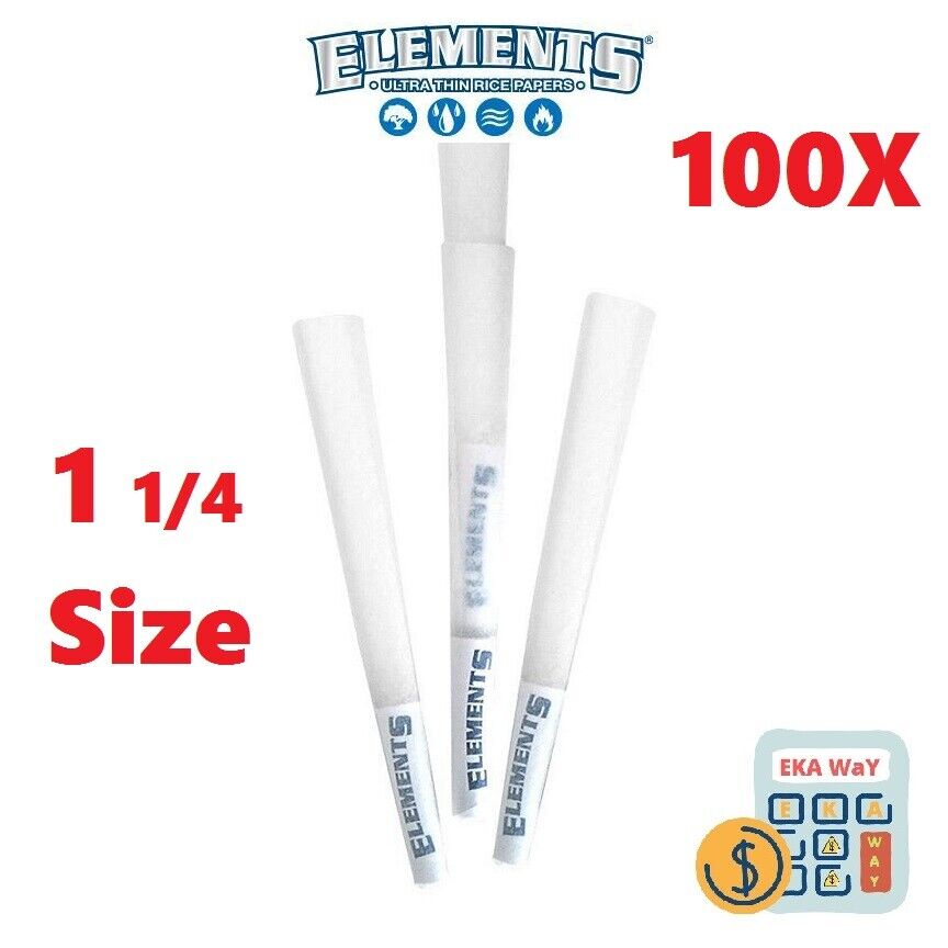 Elements Pre-Rolled Rice Cones 1 1/4 Size Natural Unbleached Unrefined 100 pack