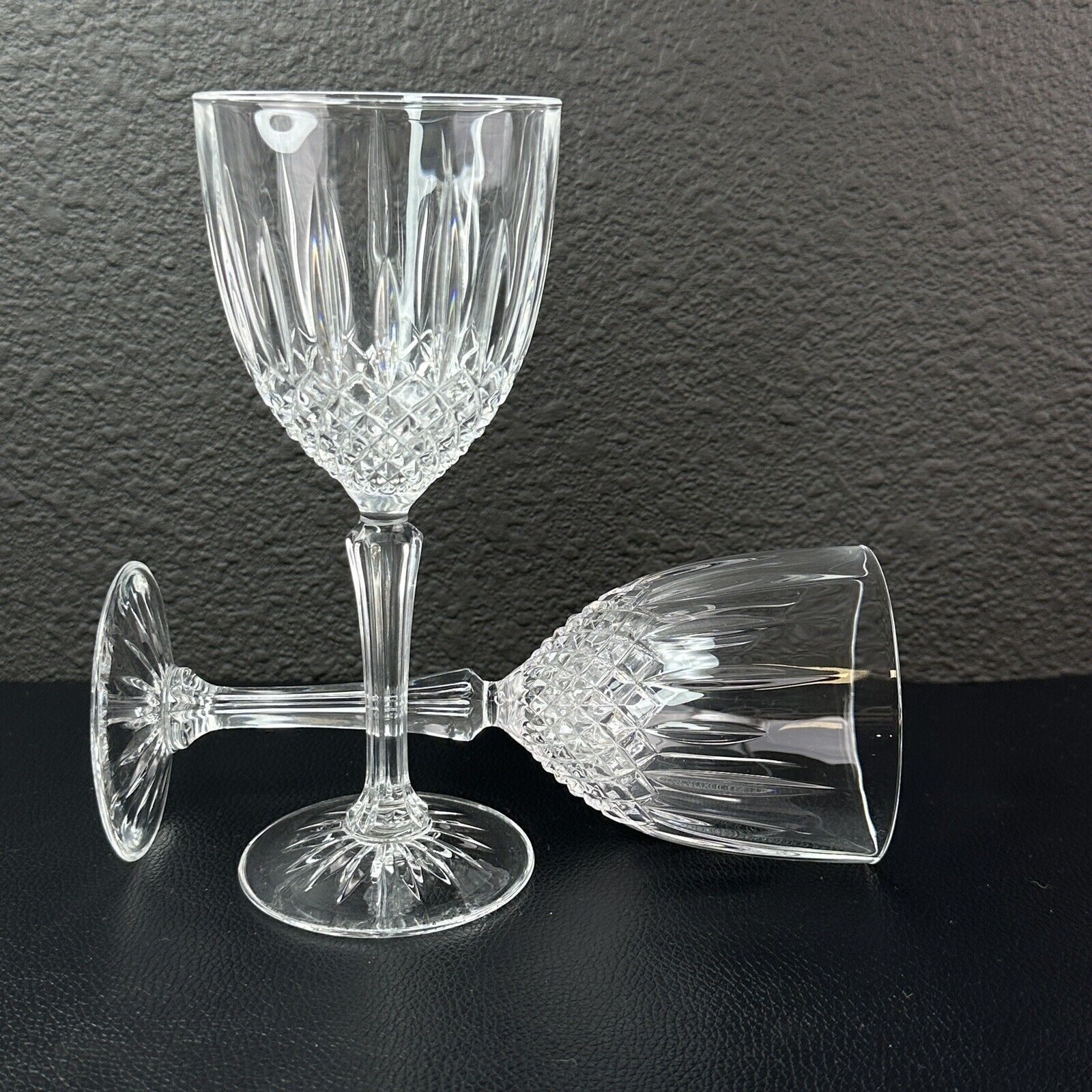 Vintage Crystal Wine Glasses French Wine  Glasses Heavy Clear Set of 2