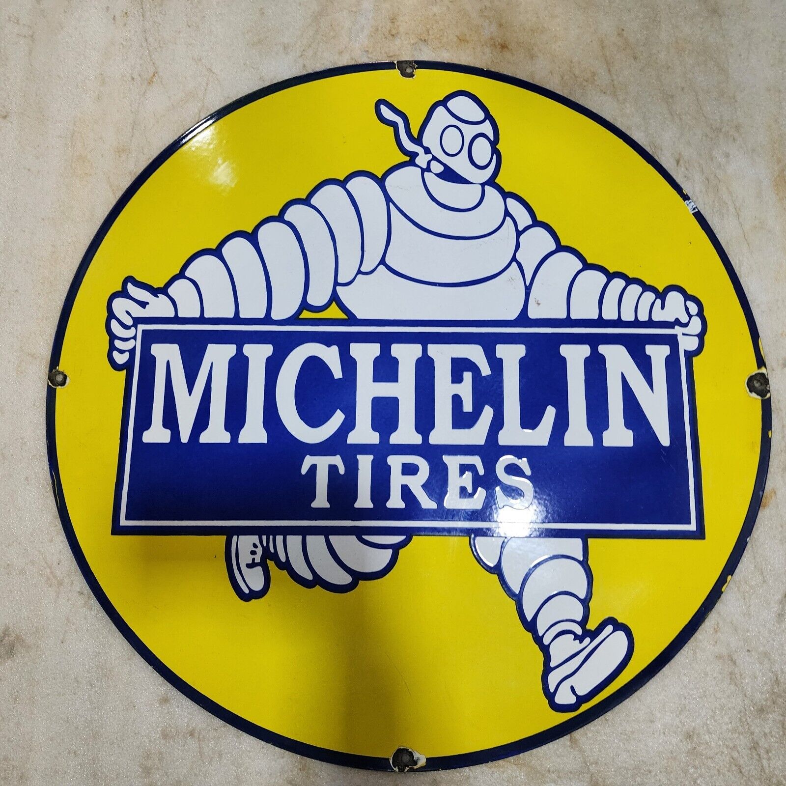 MICHELIN TIRES 30 INCHES ROUND ENAMEL SIGN