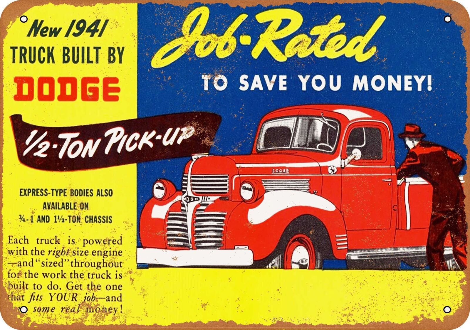Metal Sign - 1941 Dodge Half Ton Pickup Truck - Vintage Look Reproduction
