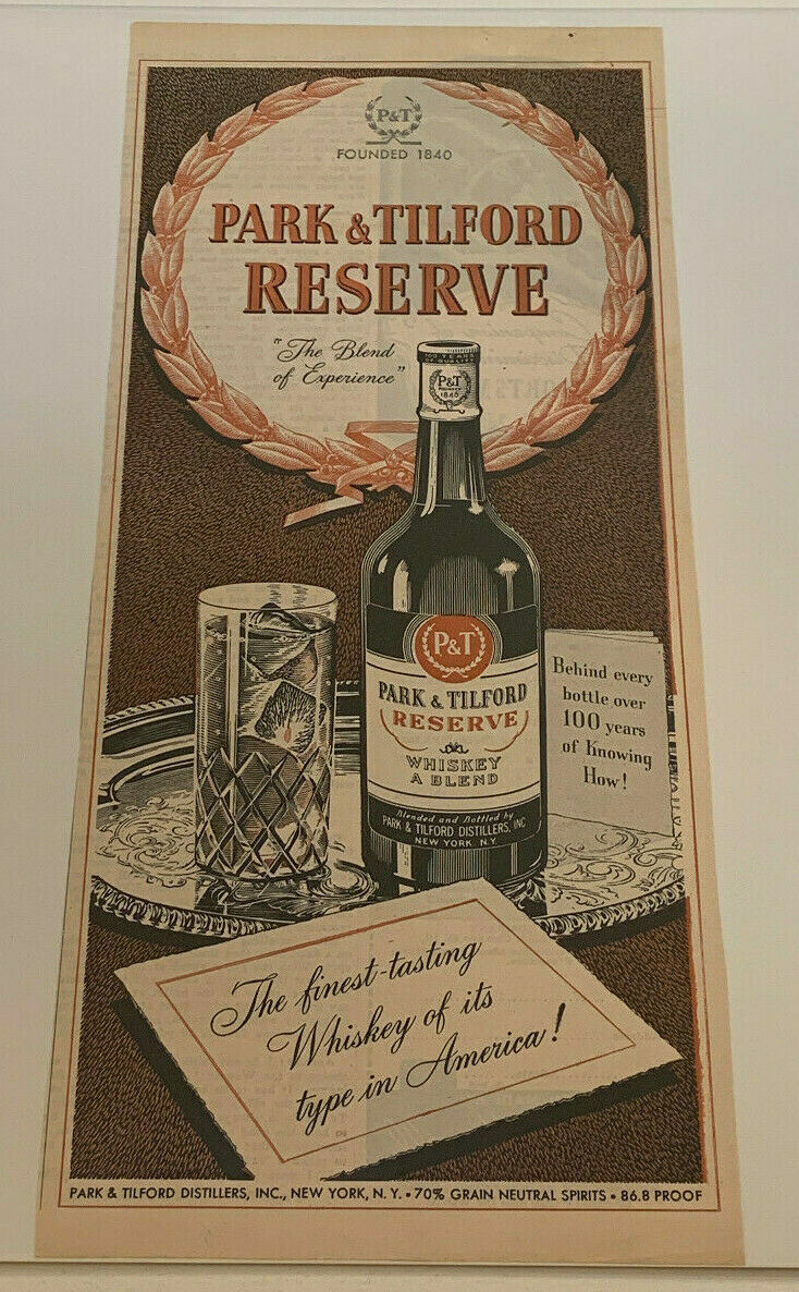 Park & Tilford Reserve Whiskey 1945 Vintage Magazine Print Ad
