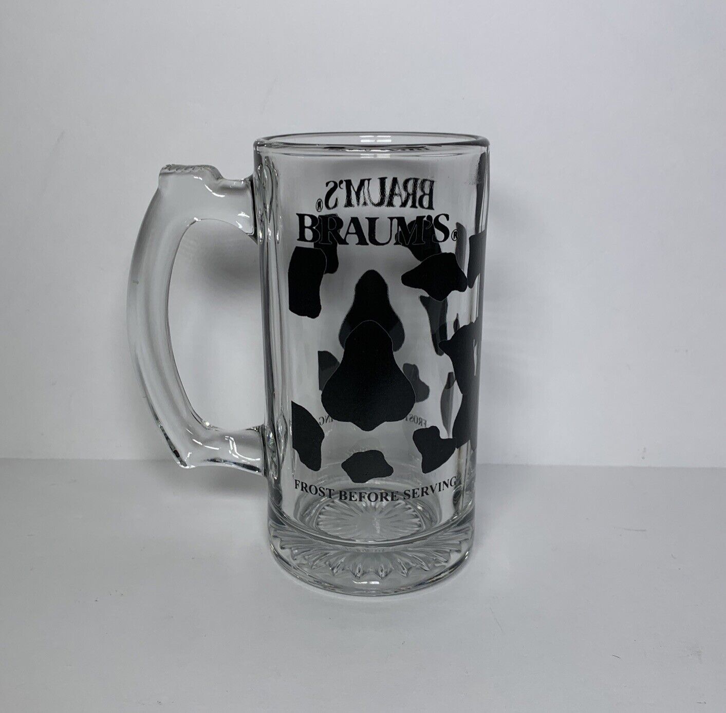 Braum’s Root Beer Float Glass Mug Frost Before Serving Cow Spots Ice Cream Mug