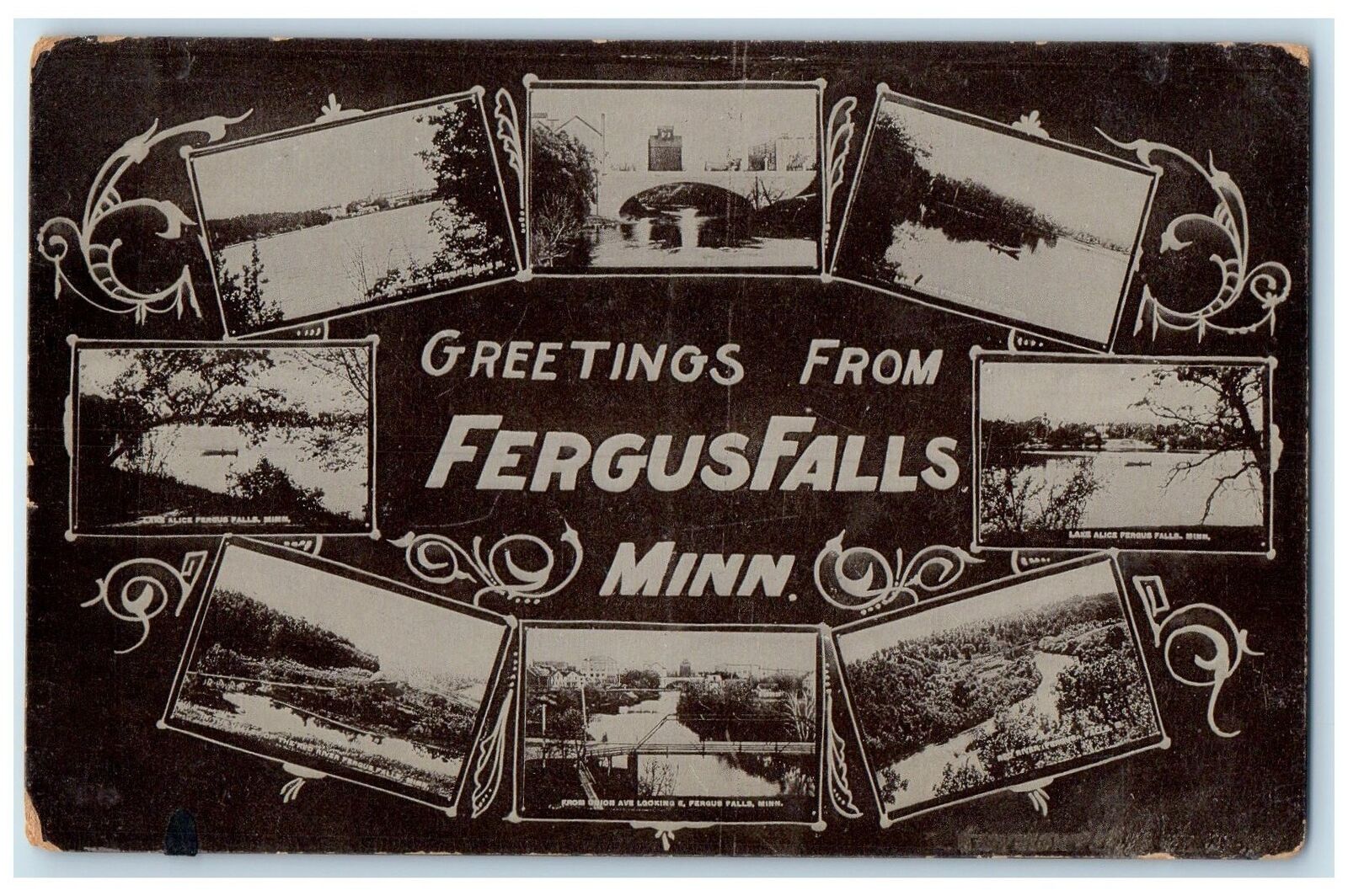 c1910's Greetings Form Fergus Falls Minnesota MN Unposted Landmarks Postcard