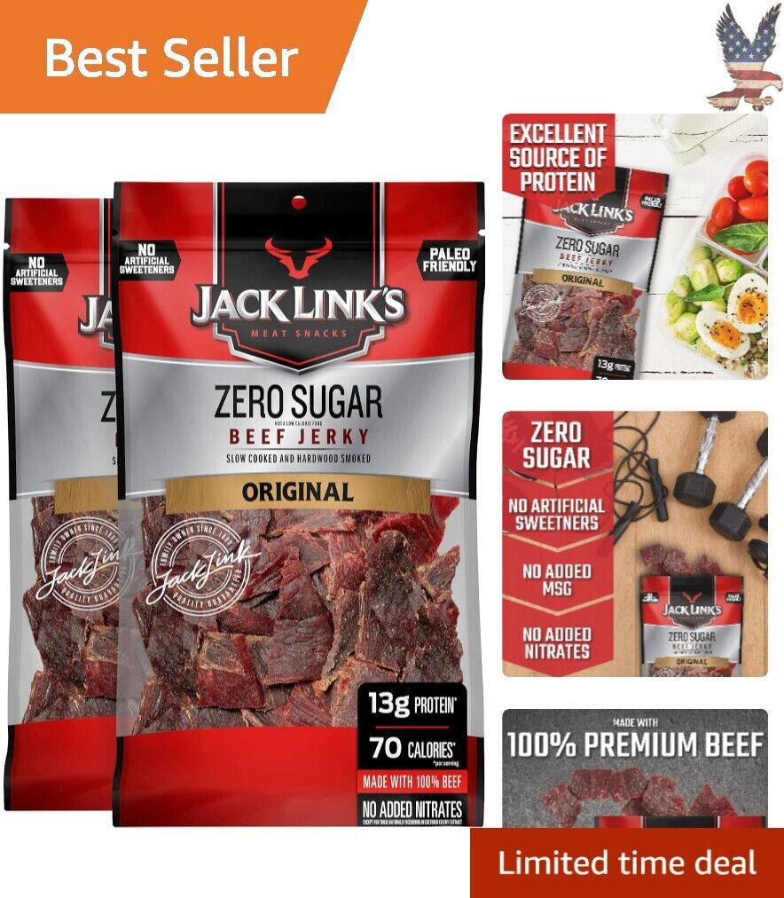 Beef Jerky - Paleo Friendly, 13g Protein, Artificial Sweetener-Free - Pack of 2