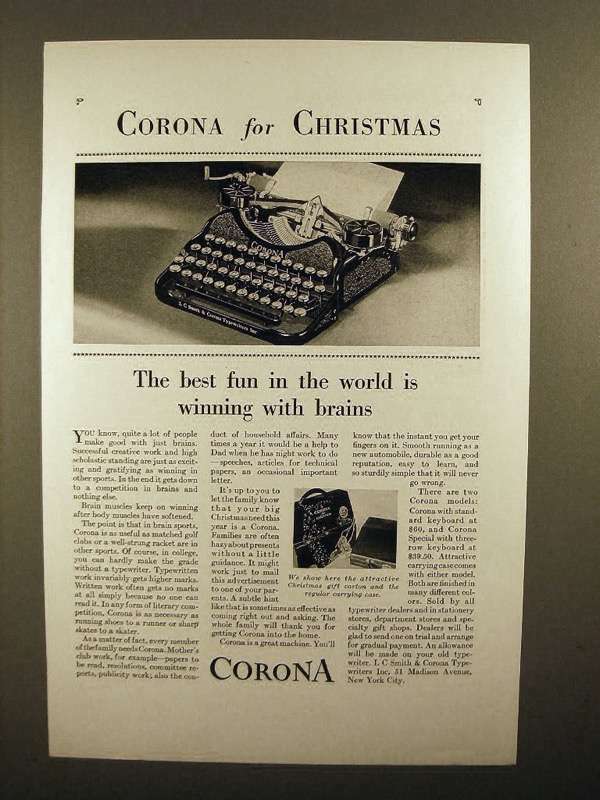 1929 Corona Typewriter Ad - Winning With Brains
