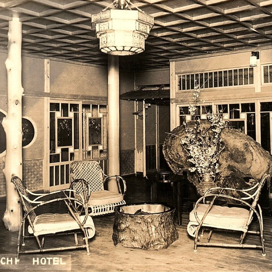 c1950 Higuchi Hotel Lounge Ballroom Interior View Atami Izu Shizuoka Japan RPPC