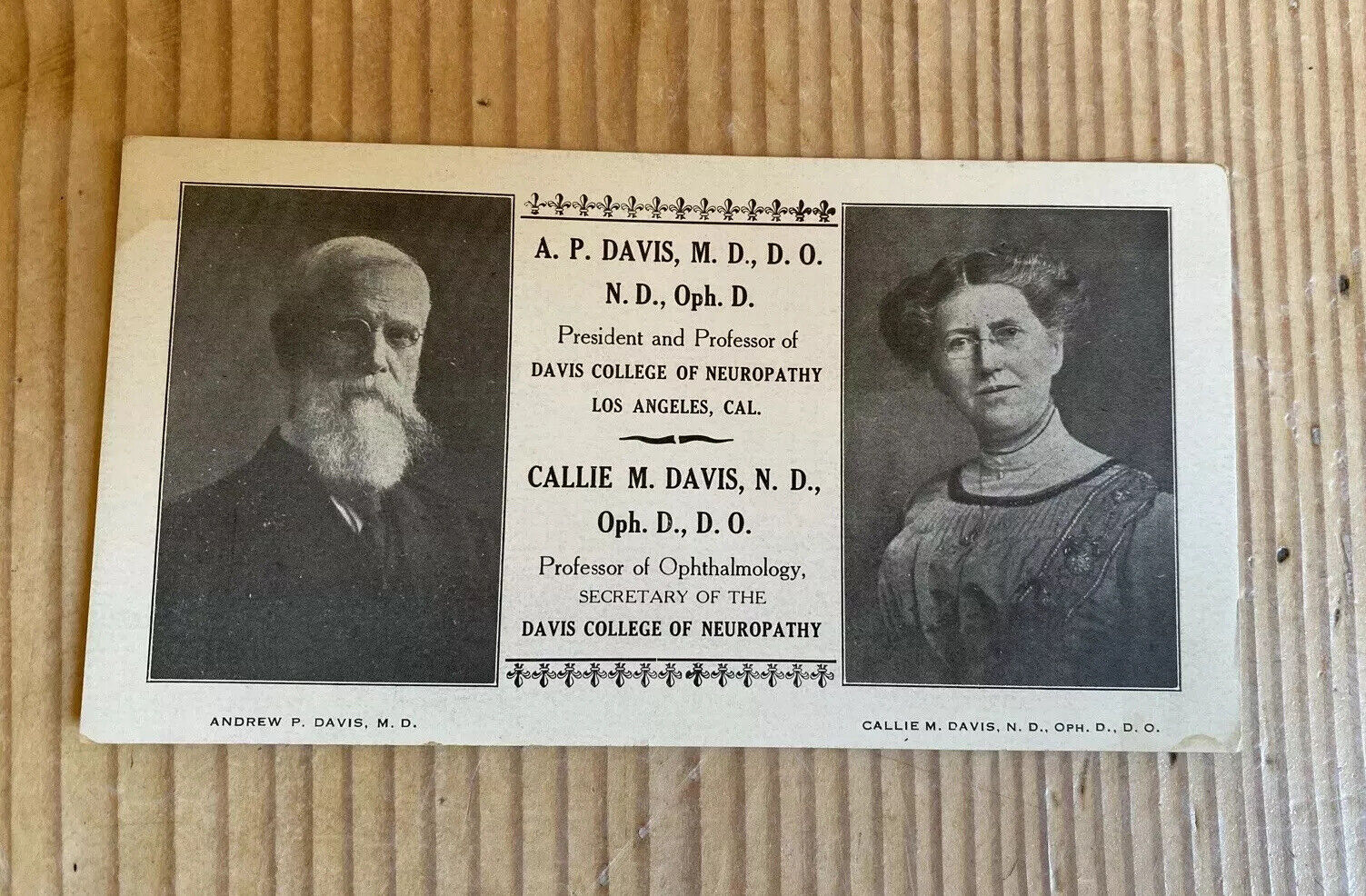 Vintage Business Card 1900 Medical A Davis College Of Neuropathy Homeopathy