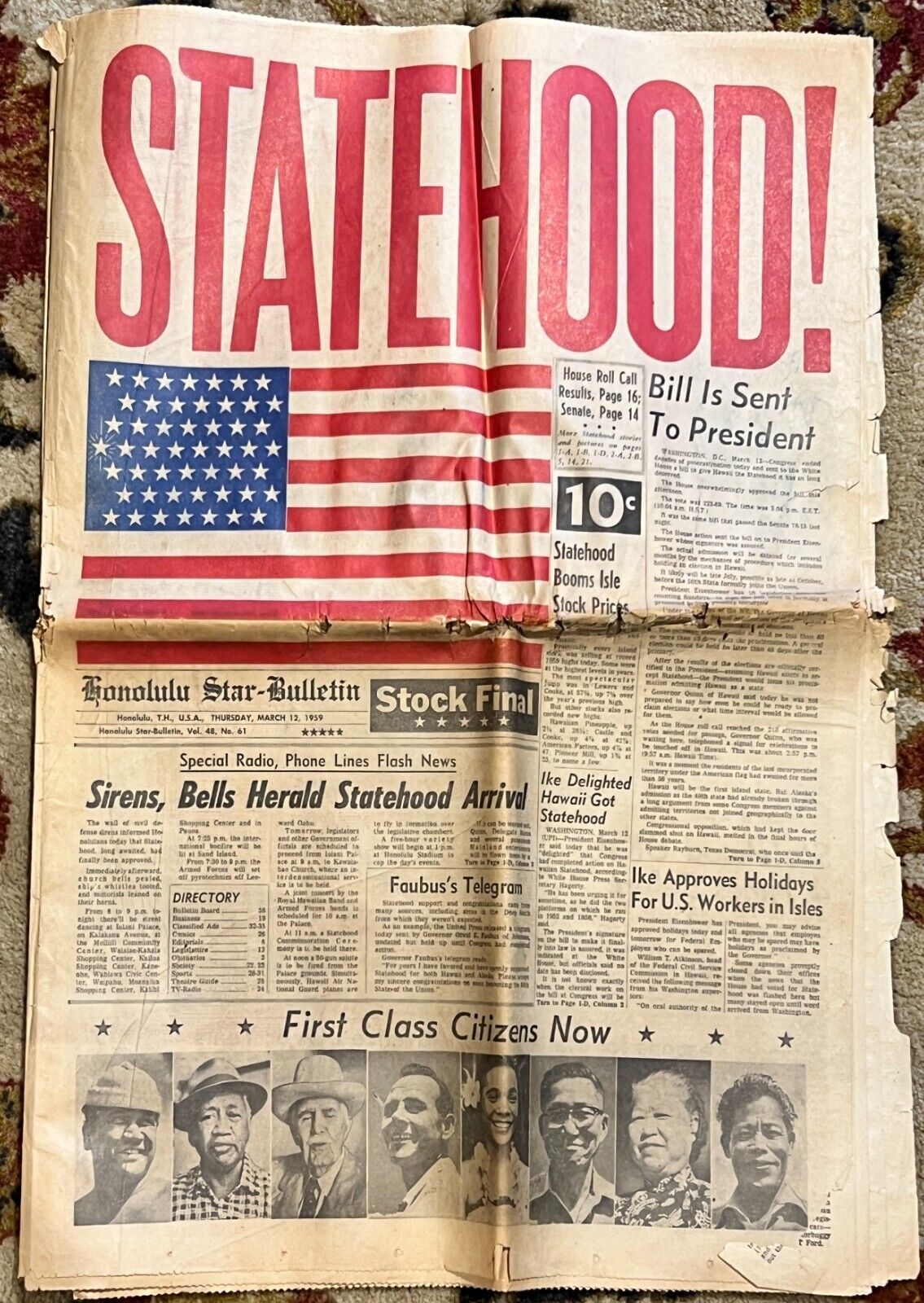 HAWAII STATEHOOD Honolulu Star-Bulletin Thurs. , Mar 12, 1959 Complete Edition