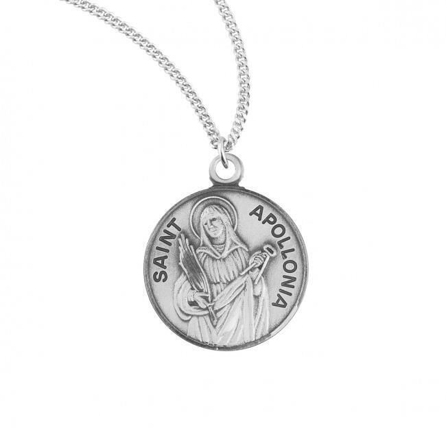 Patron Saint Apollonia Round Sterling Silver Medal Size 0.9in x 0.7in