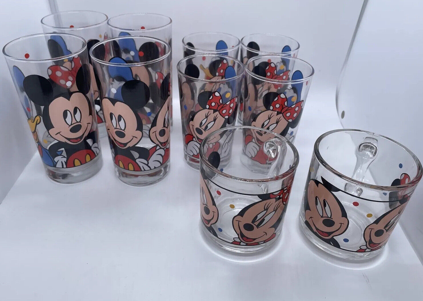 Vintage Walt Disney Mickey, Minnie & Donald Glasses 2-3.5”, 4-4.5” & 4-5.5”