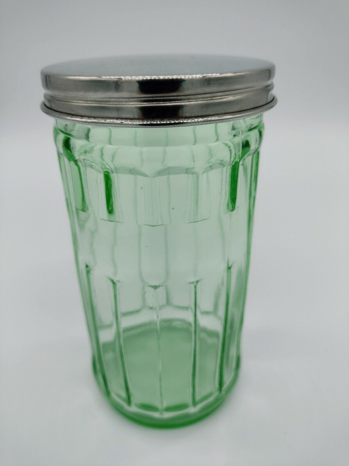 Vintage Green Ribbed Depression Glass 8” Mason Jar w/ Original Lid 