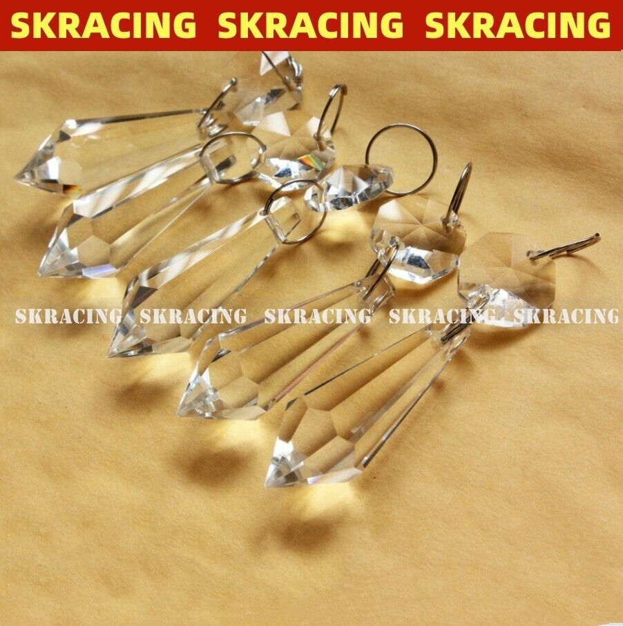 30PCS CLEAR CHANDELIER GLASS CRYSTALS LAMP PRISMS PARTS TEARDROP SILVER RINGS