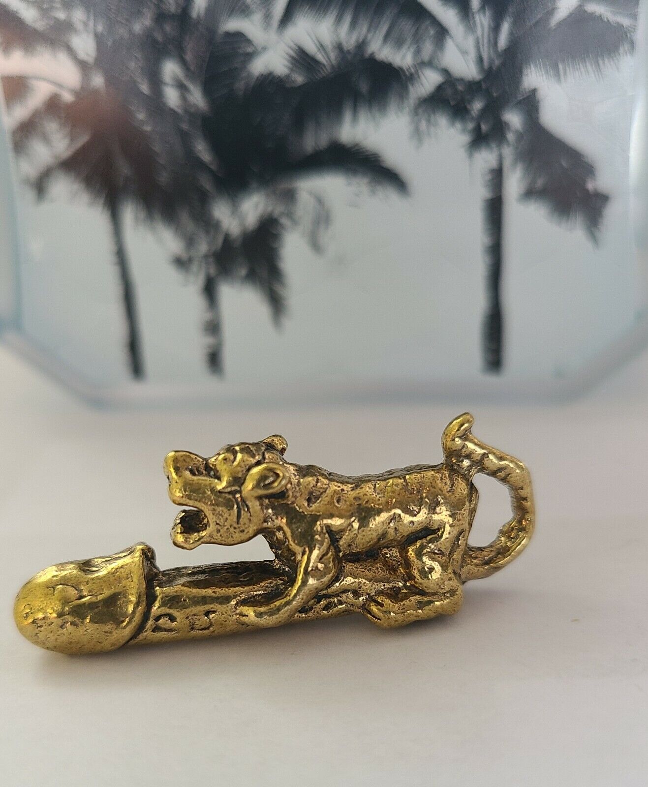 Pendant Paladkik Tiger Brass Thai Amulet Talisman -Love Wealth Charm