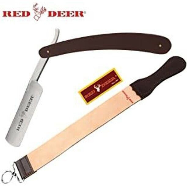 Professional Brown Straight Edge Barber Razor and Leather Strop Set 