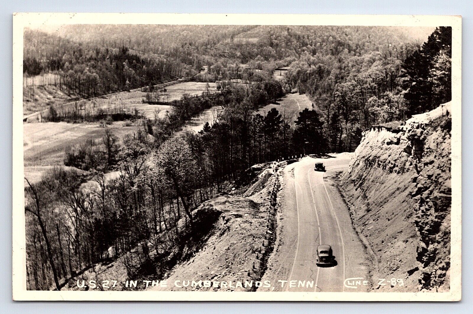 Postcard Real Photo RPPC US 27 Cumberland Mountains Tennessee TN Old Cars
