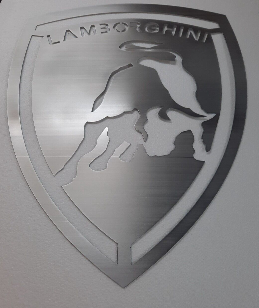 Lamborghini Bull Logo  Brushed Aluminum 2 Feet Tall Garage Sign Gift