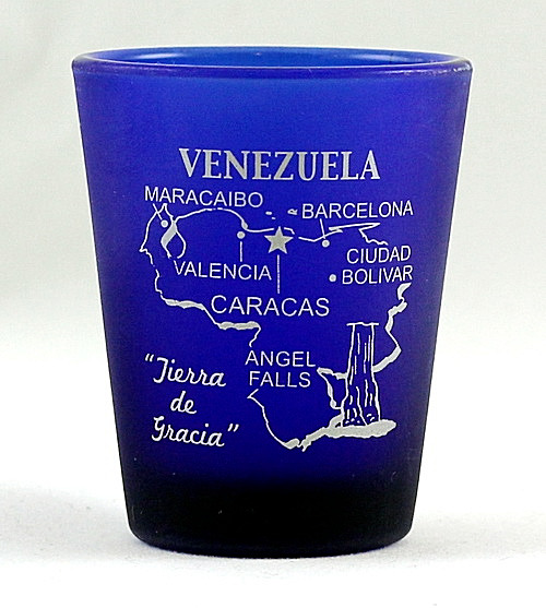 VENEZUELA COBALT BLUE FROSTED SHOT GLASS SHOTGLASS