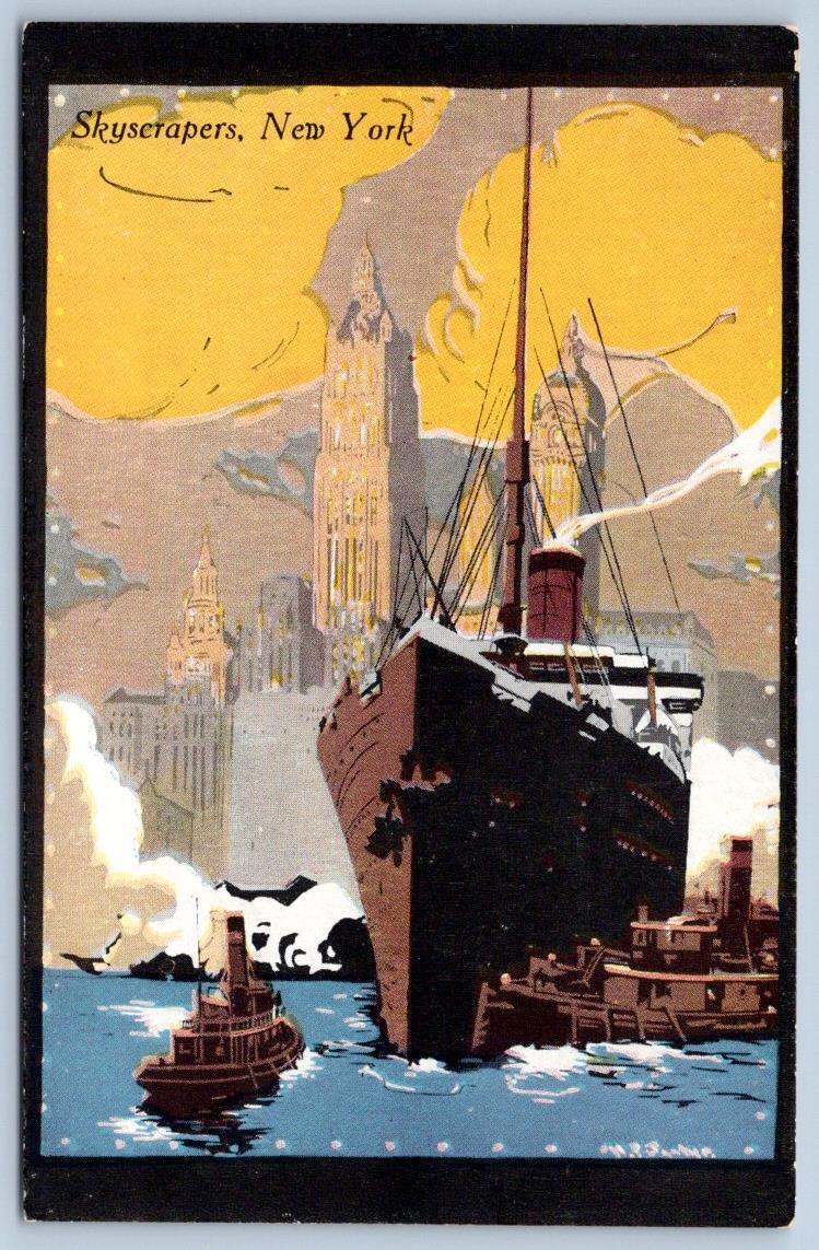 1918 SKYSCRAPERS NEW YORK STEAMSHIP SOUHAMI POSTCARD SUCCESS POSTAL CARD CO NYC