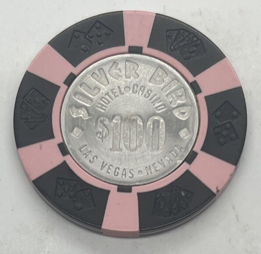 SILVER BIRD $100 Casino Chip - Las Vegas Nevada Spun Coin in Center 1976