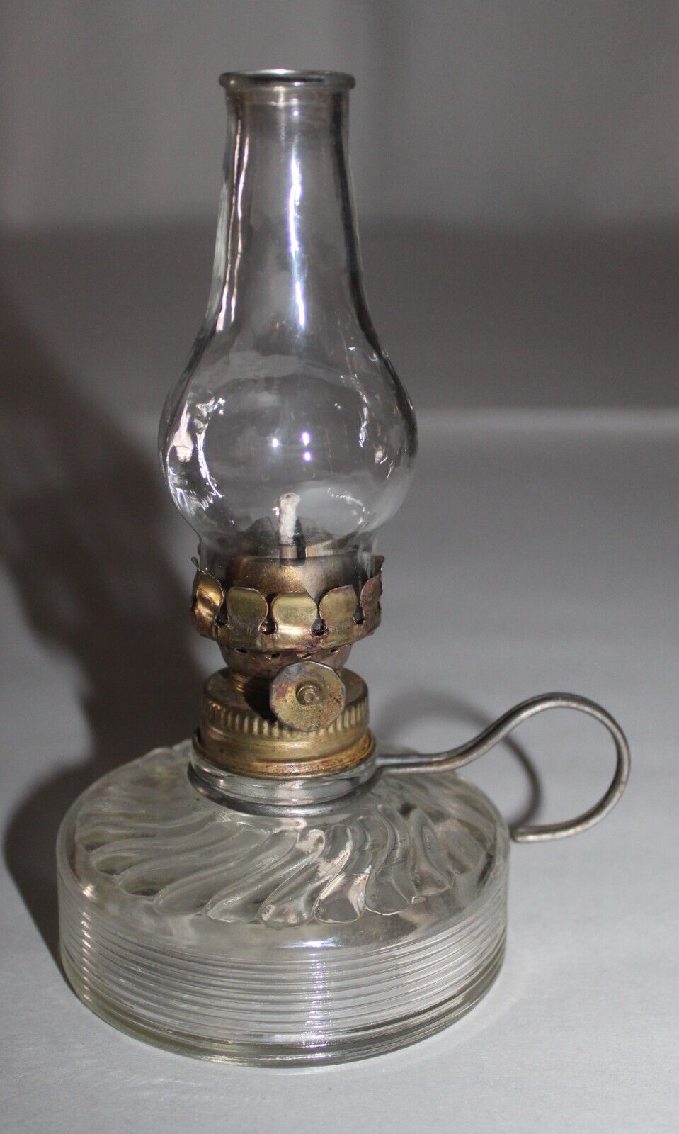 Rare Antique Oil Lamp Blown/Pressed Clear Glass 6