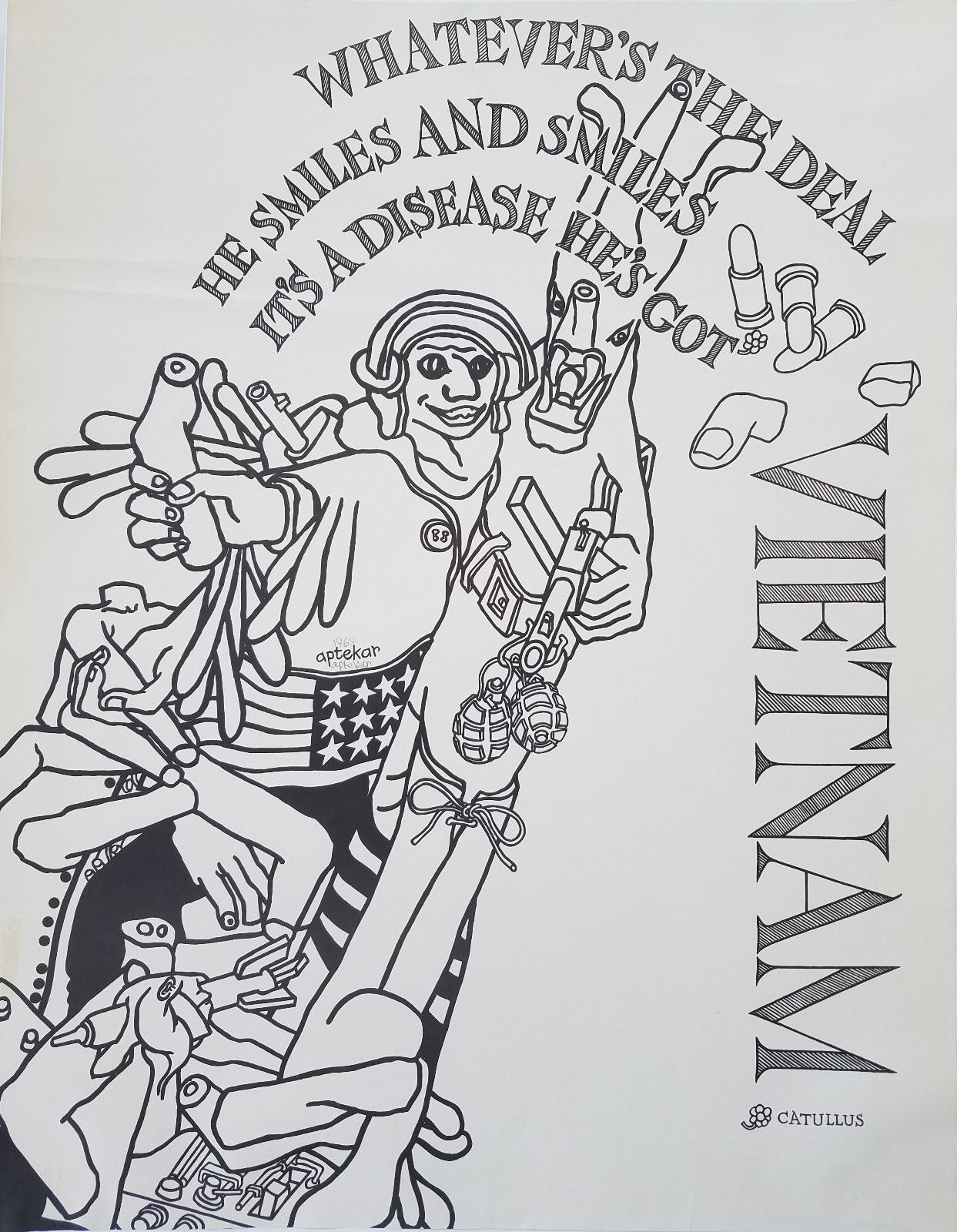 1968 Bernard Aptekar Vietnam Anti-War Lithographic Poster Pencil Signed 