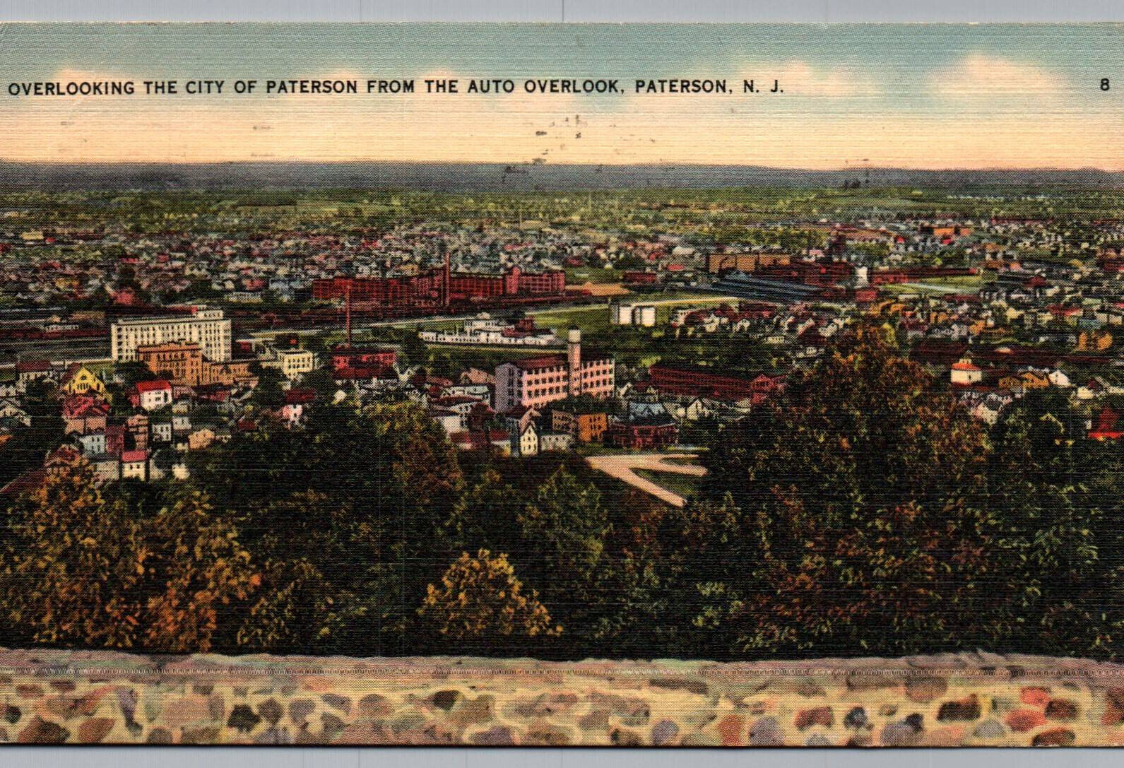 Paterson NJ Postcard Overlooking the City from Auto Overlook Birdseye View Old