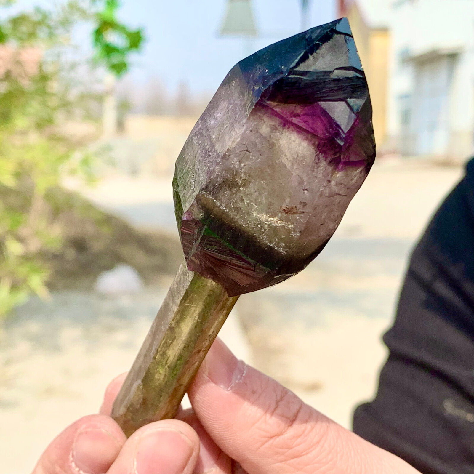 81G Natural Citrine purple Quartz Crystal Single-End Terminated Wand Healing