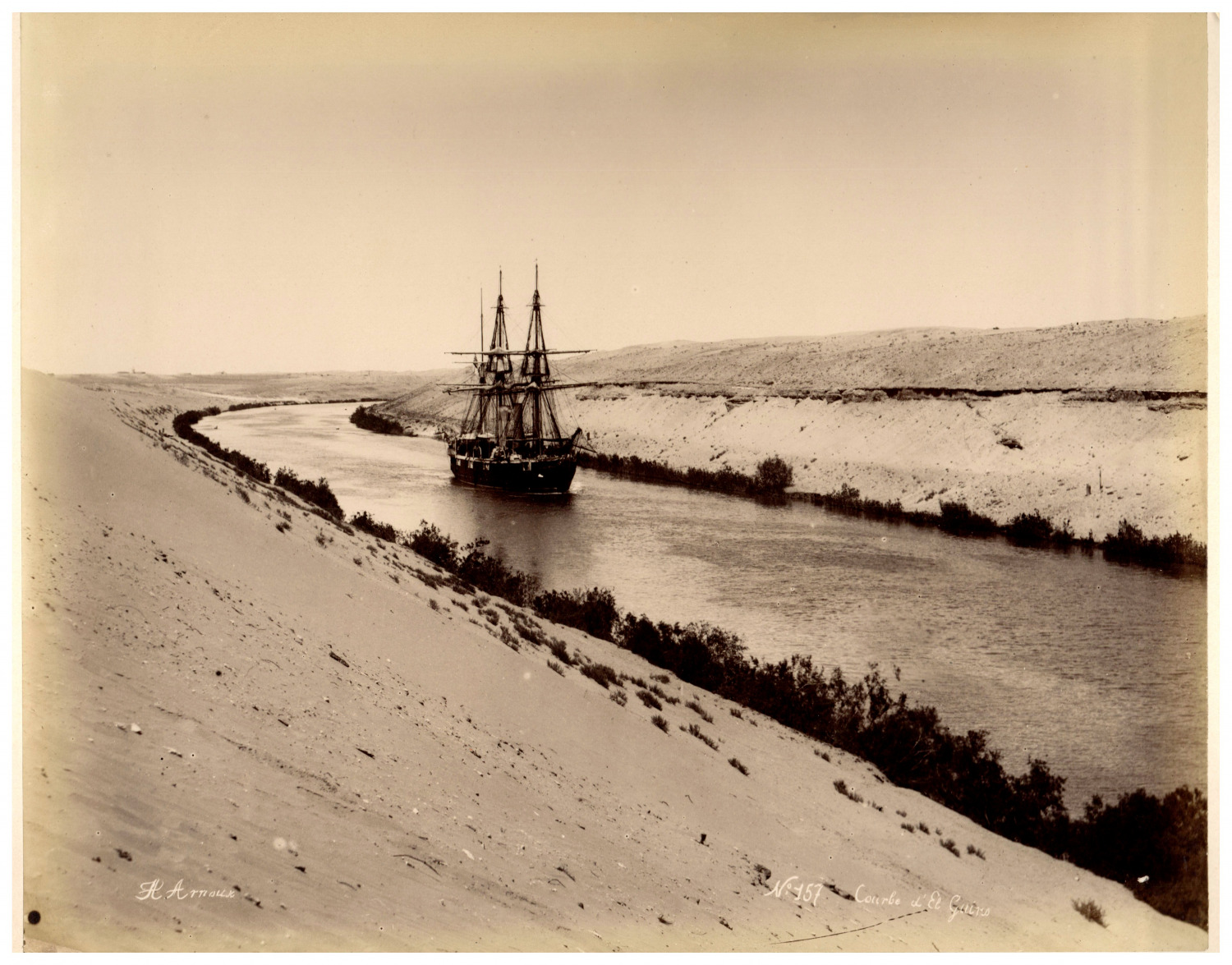 Egypt, Suez Canal, Curve Guirs, Photo. Vintage Hippolyte Arnoux Print, Tirag