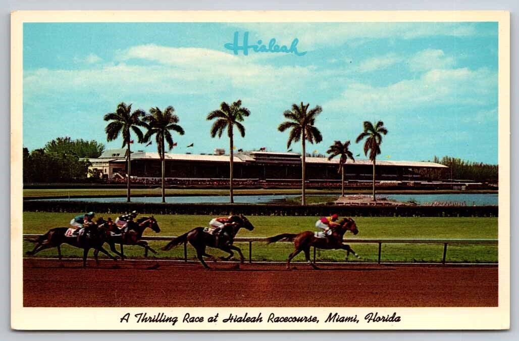 eStampsNet - Hialeah Park Race Track Miami Florida Horses Jockeys Postcard 