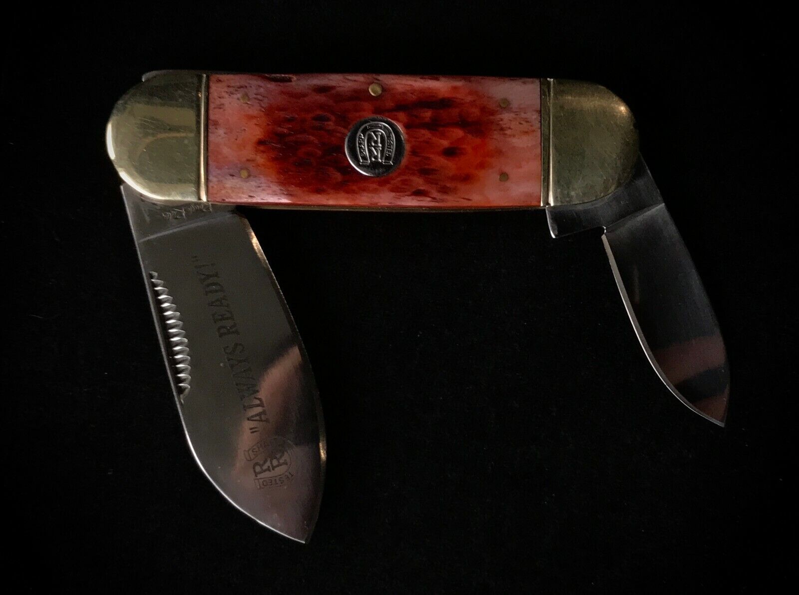 RARE Vintage Rough Rider Red Bone Dual Blade Folding Knife Oxblood
