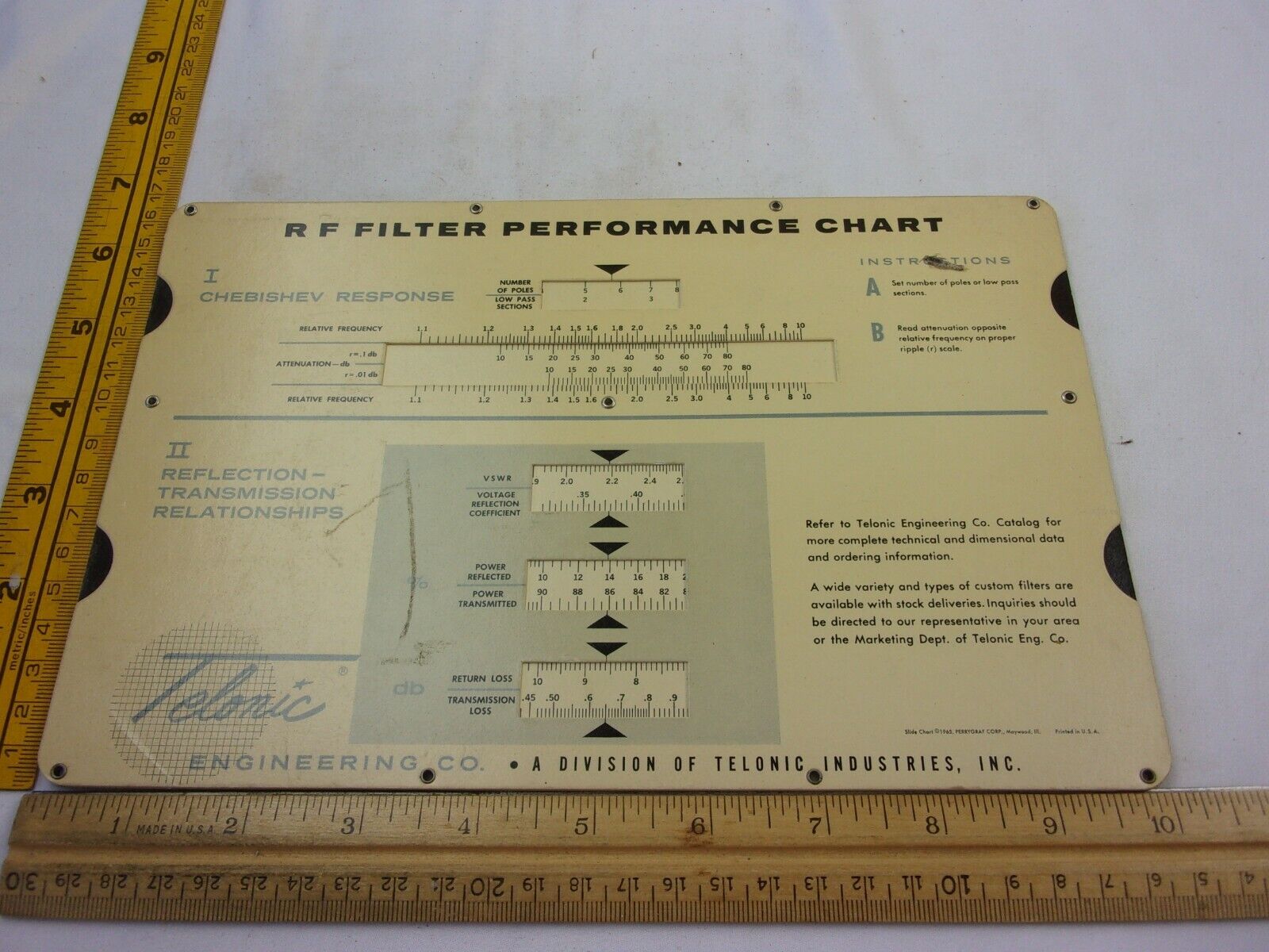 1965 RF Filter Performance Chart slide Chebishev Response Telonic Engineering