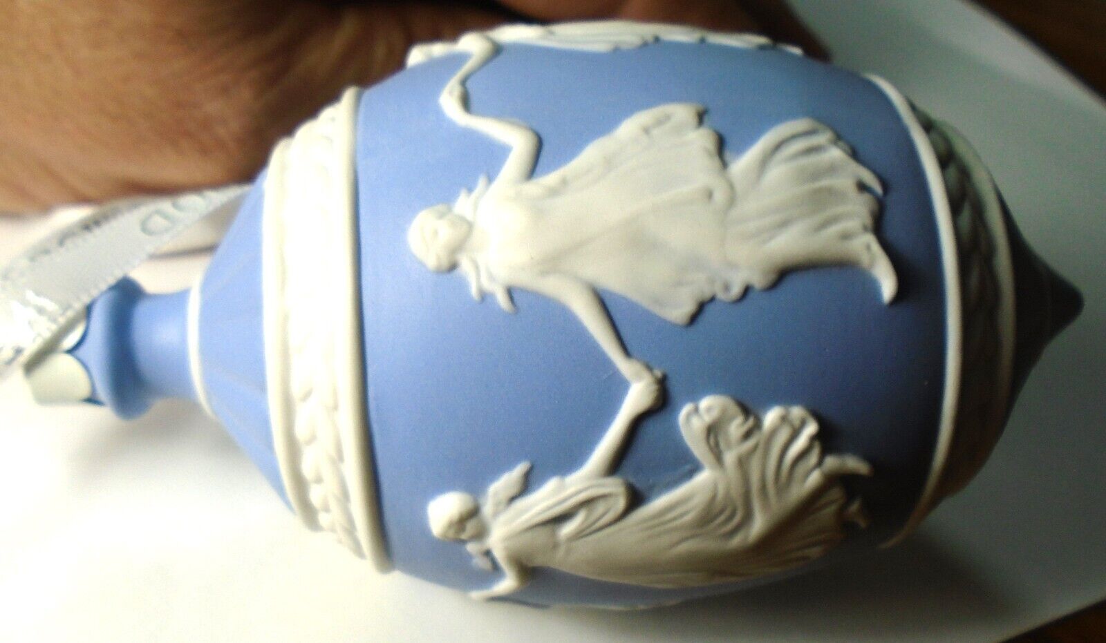 Neoclassical Relief Blue Wedgwood Jasperware Ornament  Ball Egg Shaped Porcelain