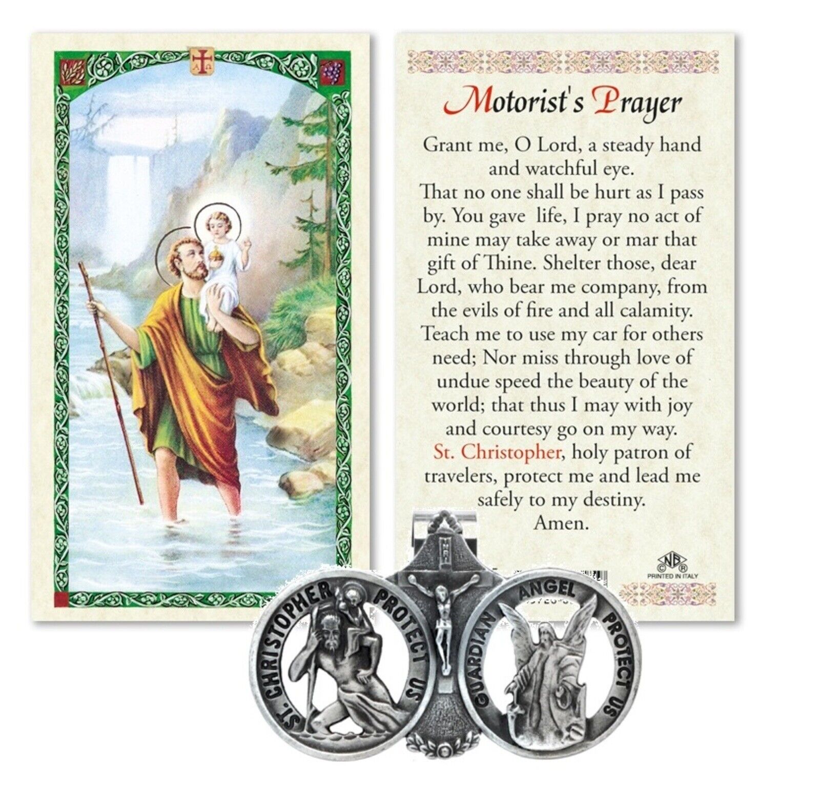 St Saint Christopher Guardian Angel Car Medal Auto Visor Clip With Prayer Card