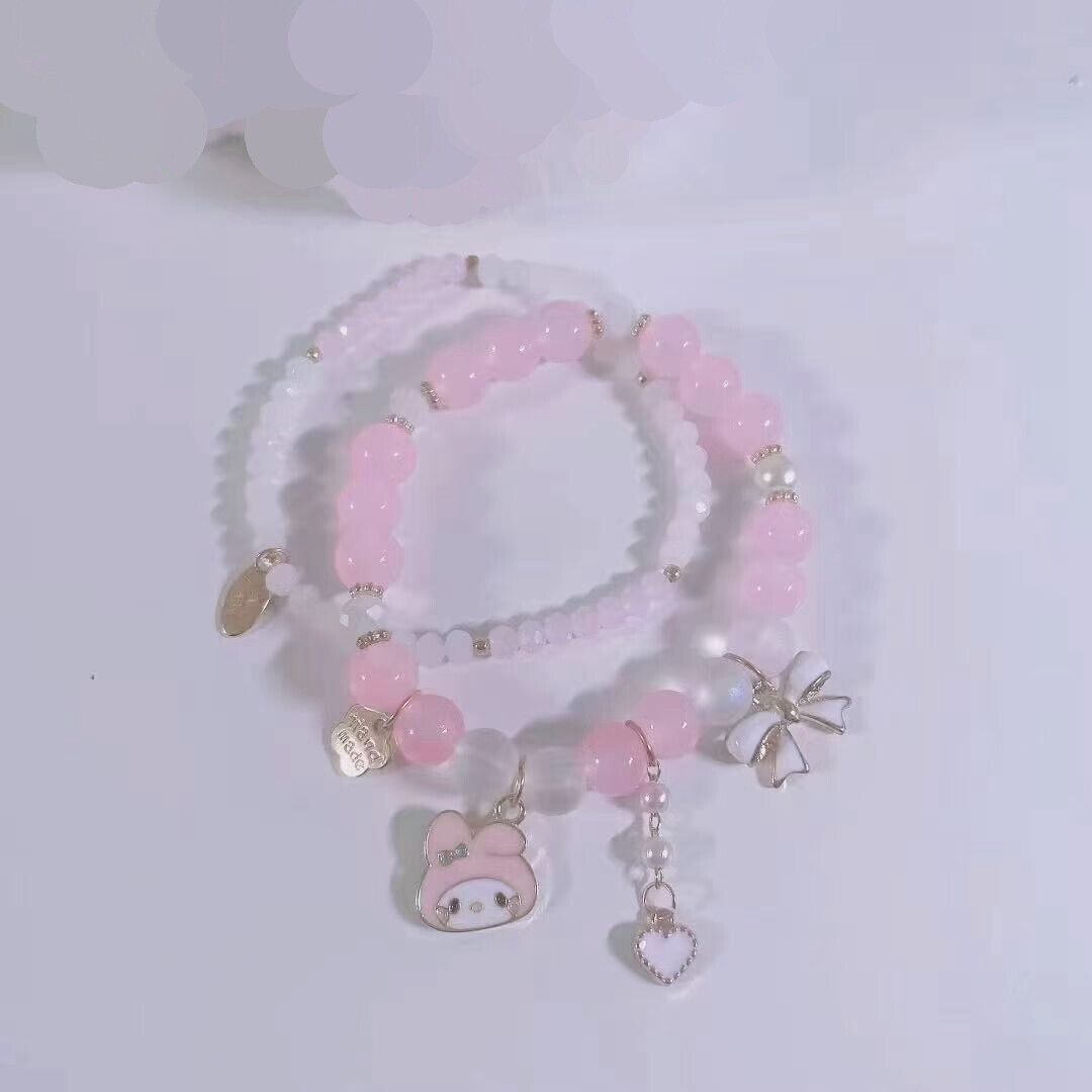 Cute Girl Ladies Gift Pink My Melody Bracelet Crystal Beaded Enamel Charms