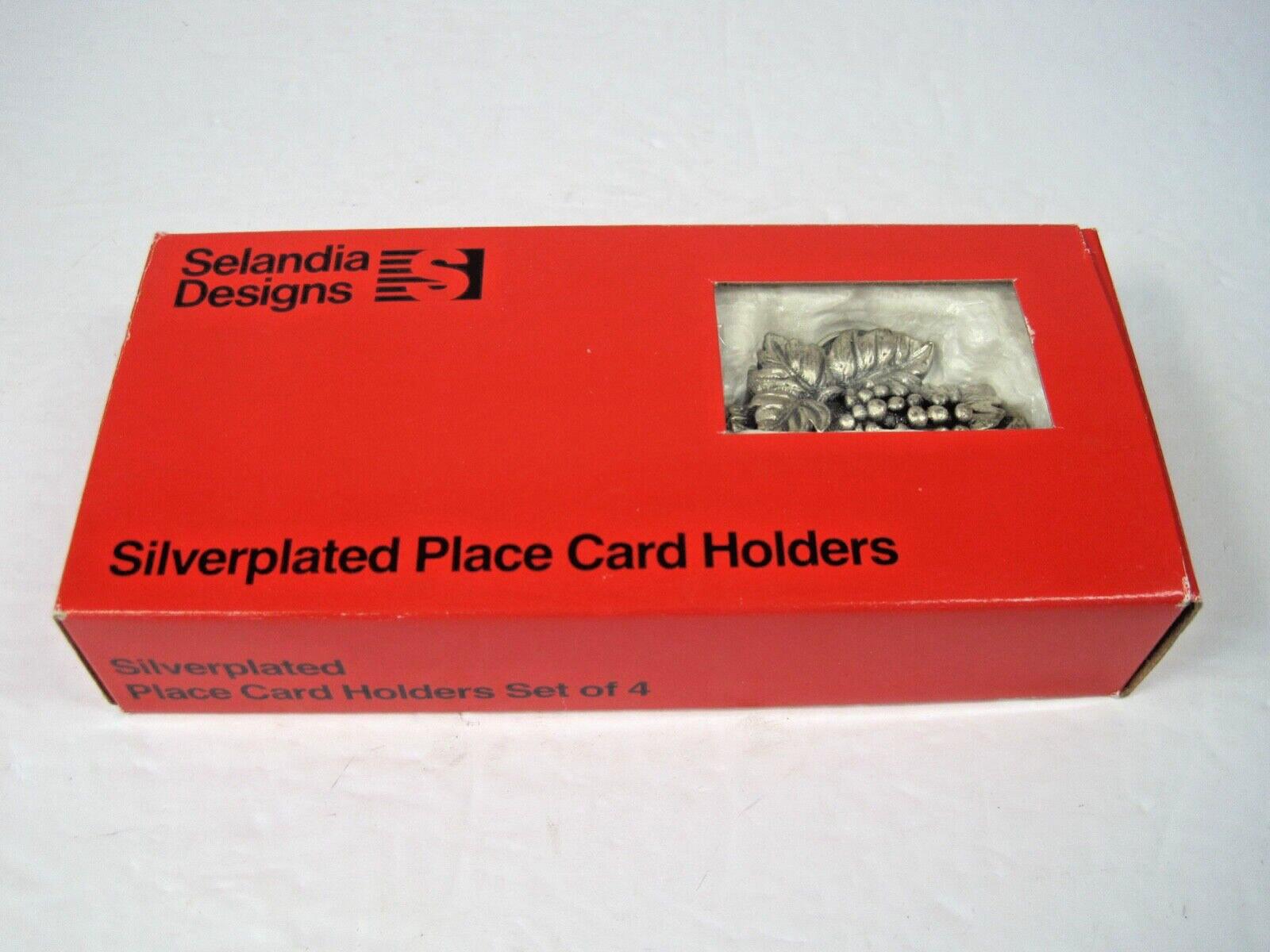 VTG 1983 SELANDIA SILVERPLATED PLACE CARD HOLDERS GRAPE & LEAF Set Of 4 NEW